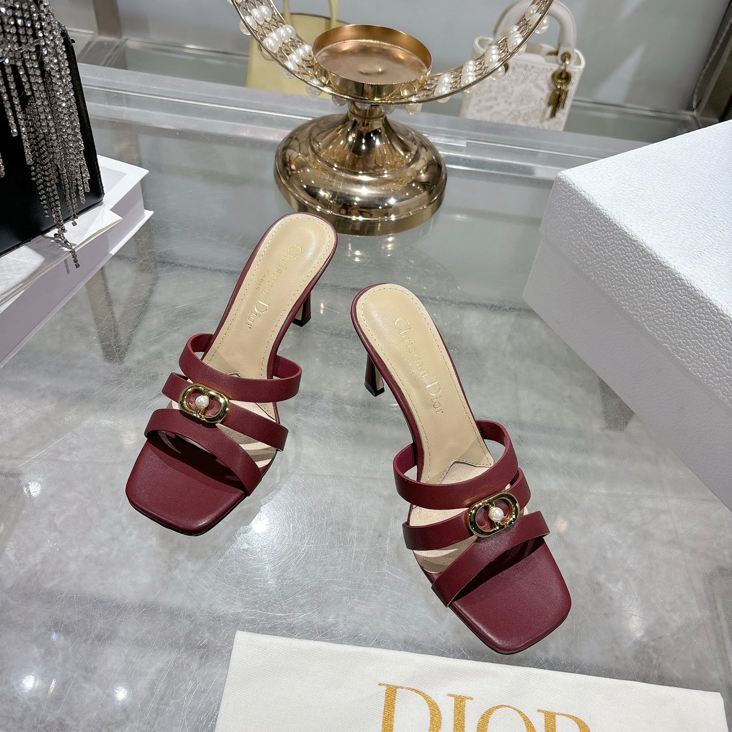 CD 26 High-Heeled Sandals 75mm Dark Red Leather 592254