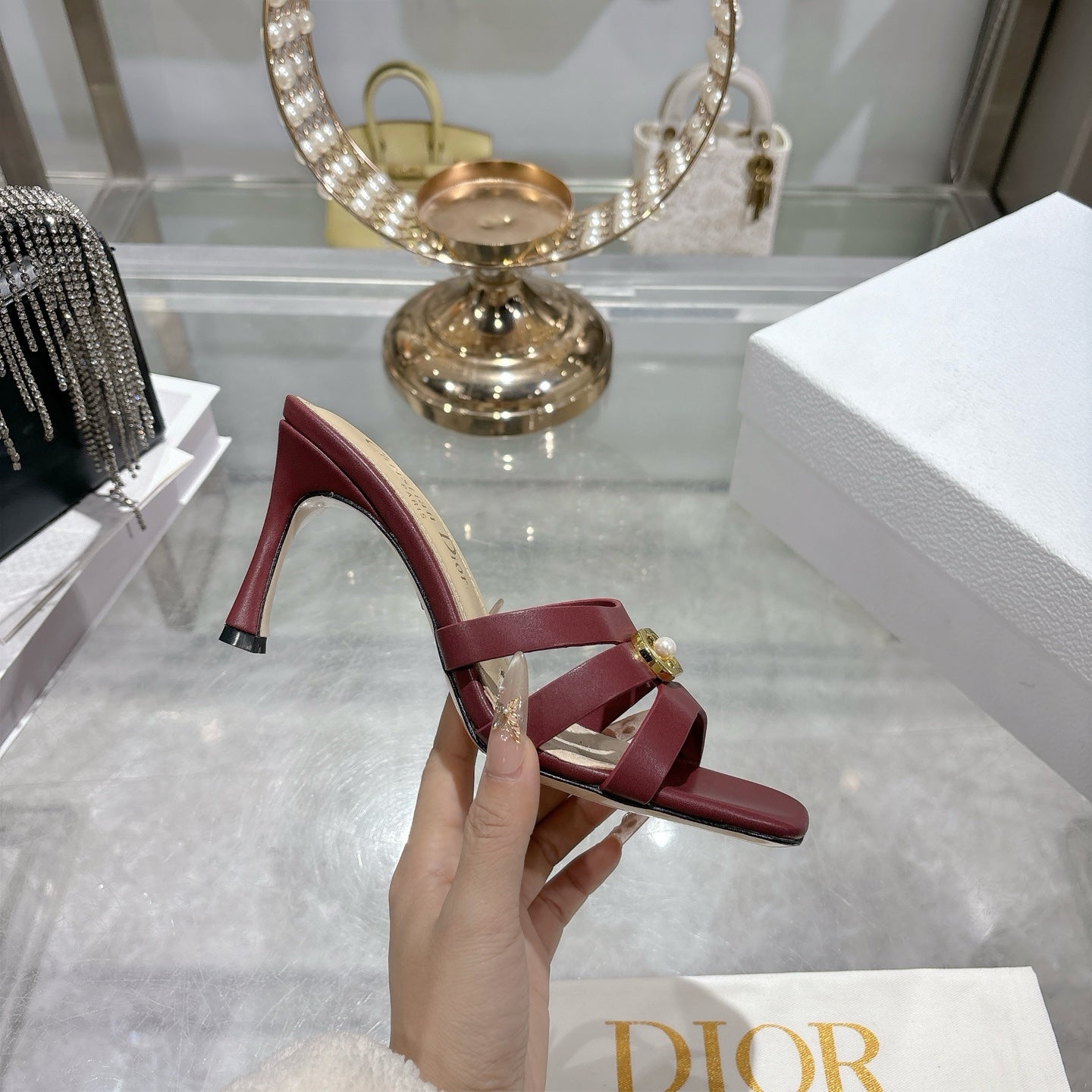 CD 26 High-Heeled Sandals 75mm Dark Red Leather 592254