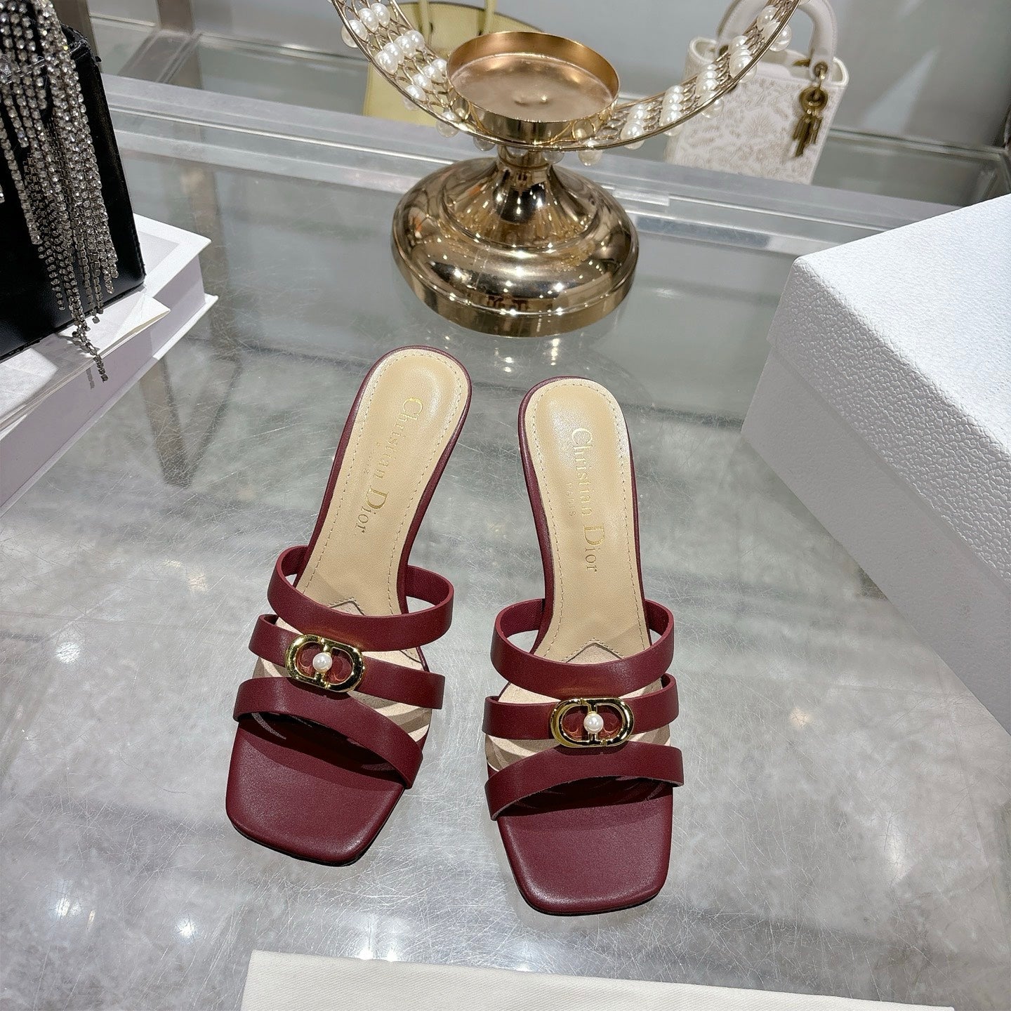 CD 26 High-Heeled Sandals 75mm Dark Red Leather 592254