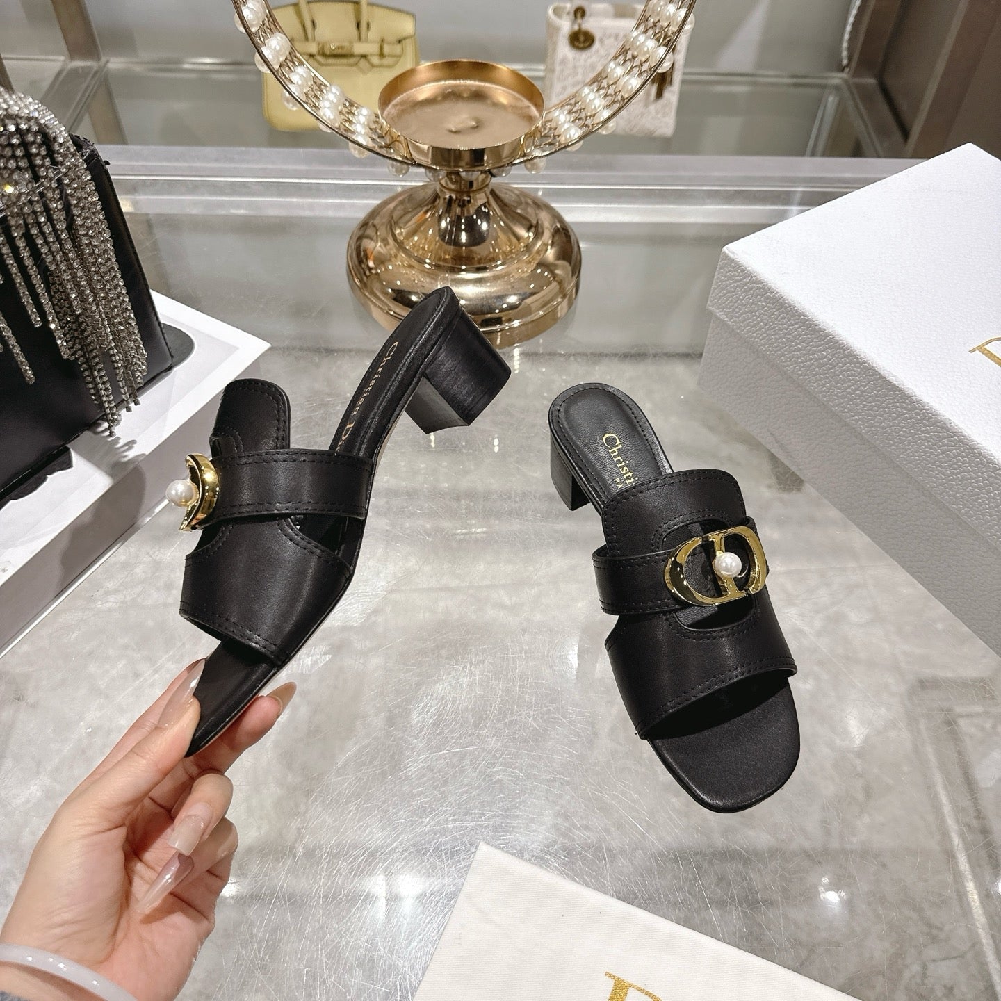 CD 26 Chunky Heel Sandals 35mm  Black Leather 592266