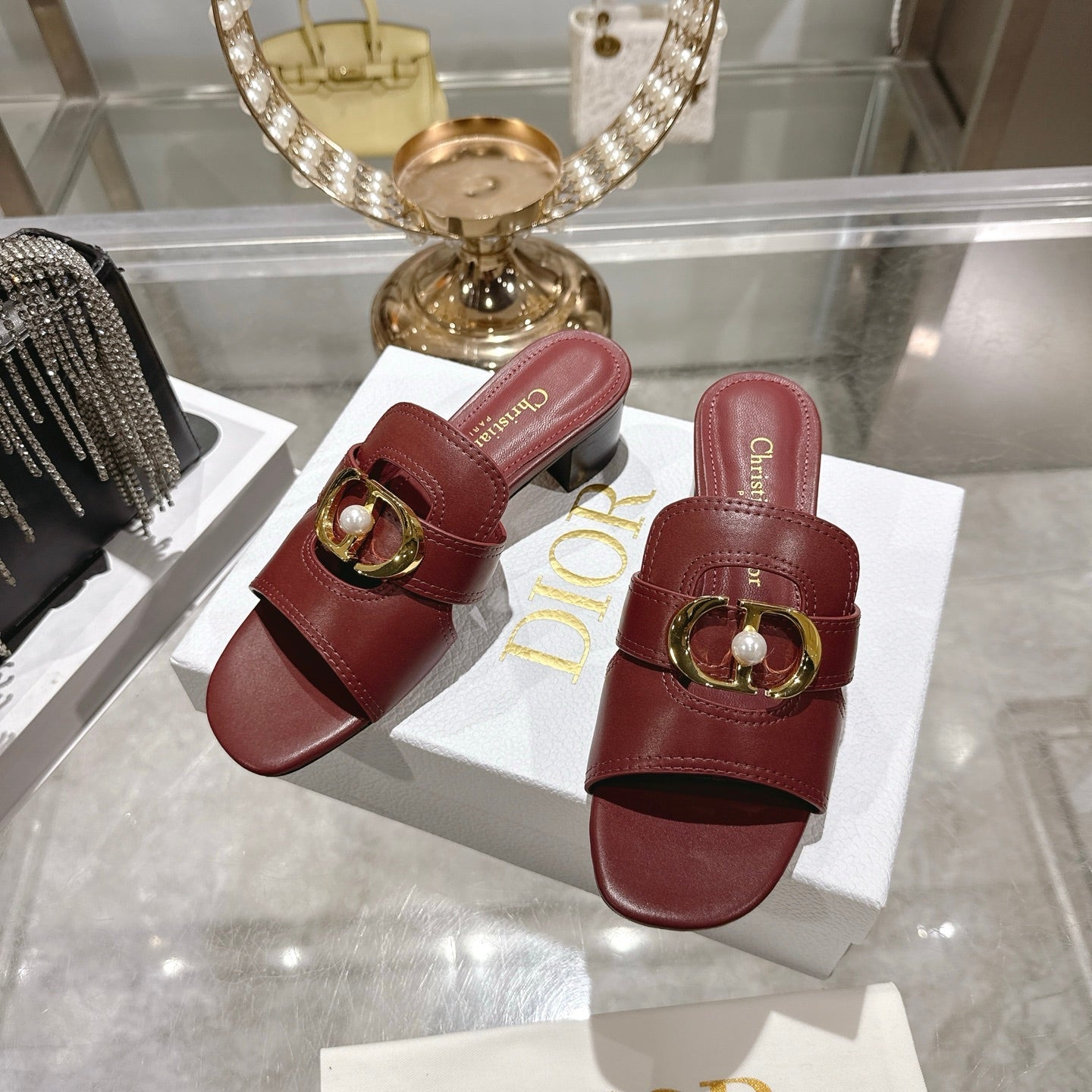 CD 26 Chunky Heel Sandals 35mm   Burgundy Leather 592268