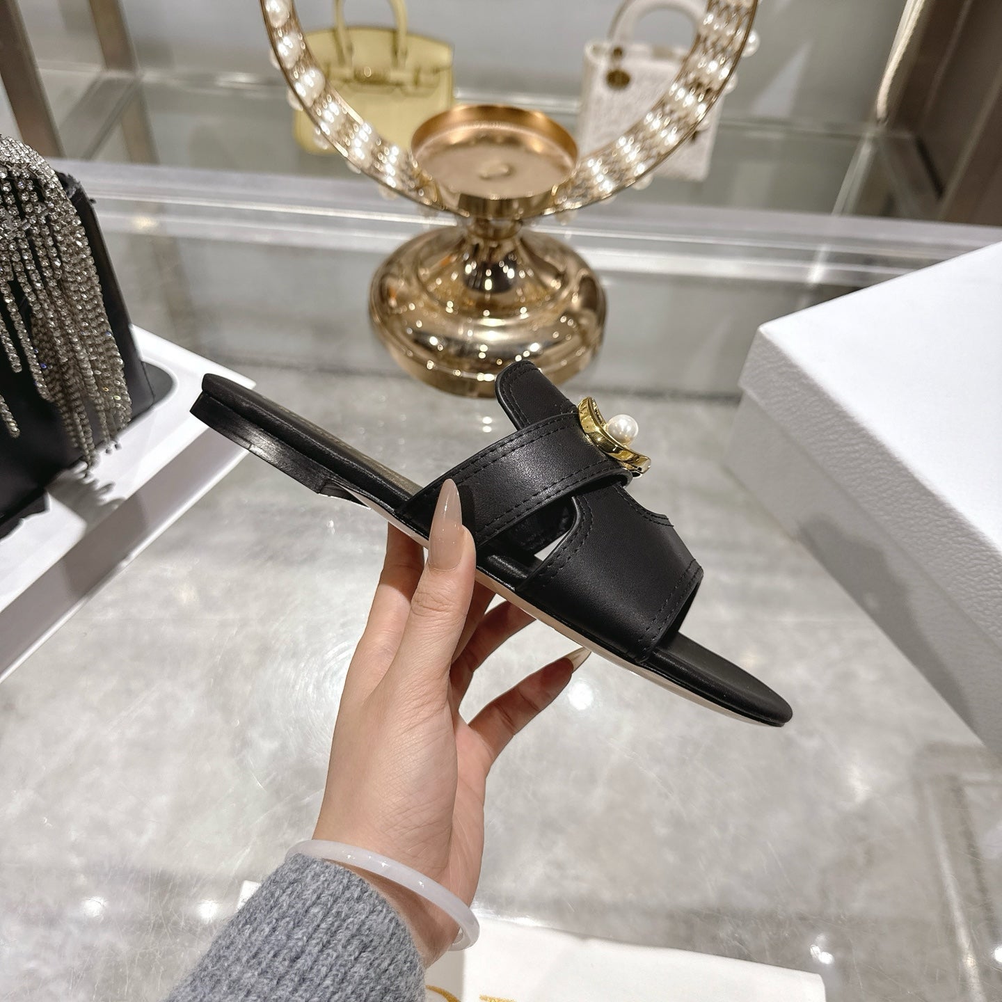 CD 26 Chunky Heel Sandals Black Leather 592273