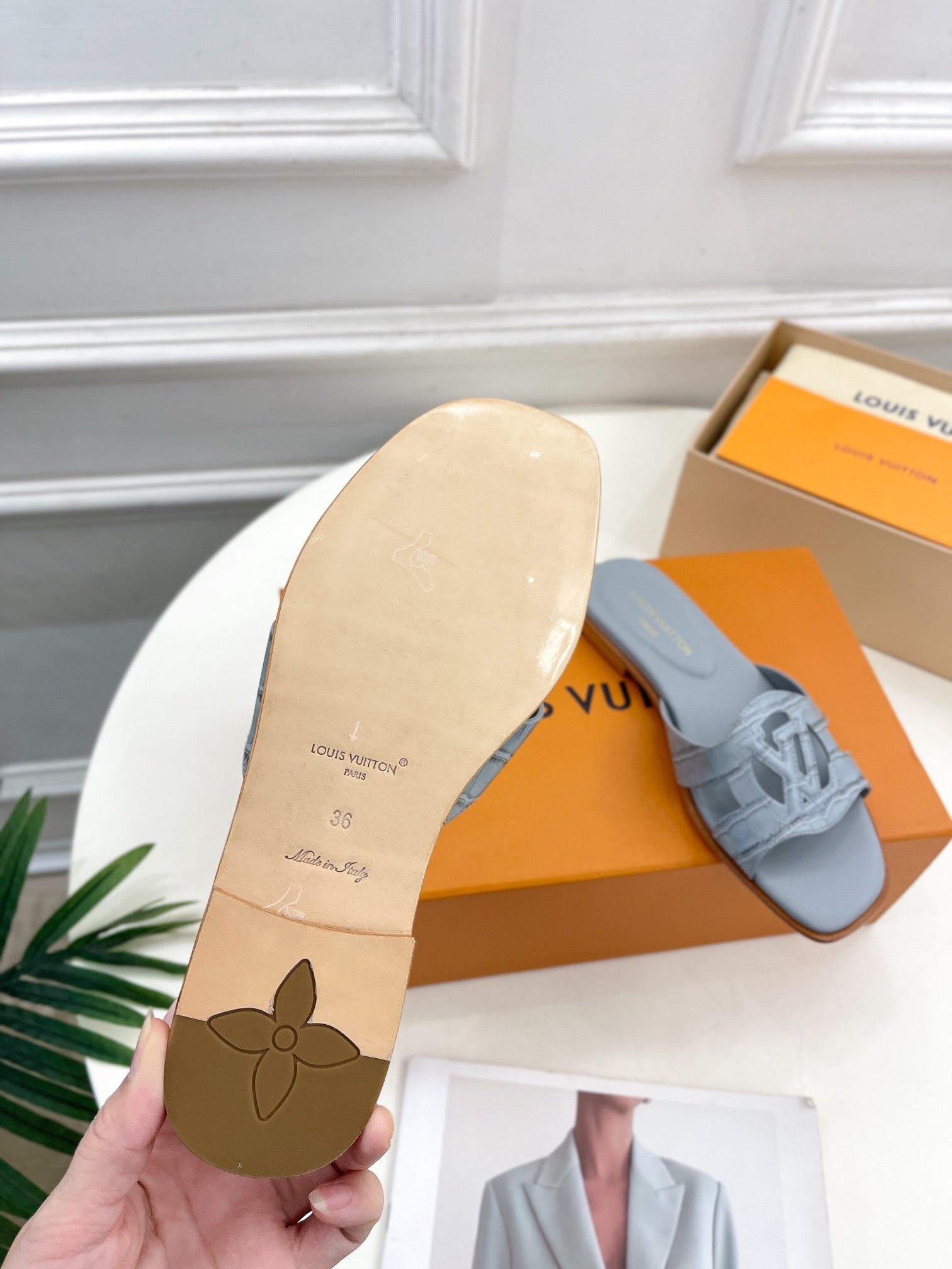 isola flat mule grey calfskin