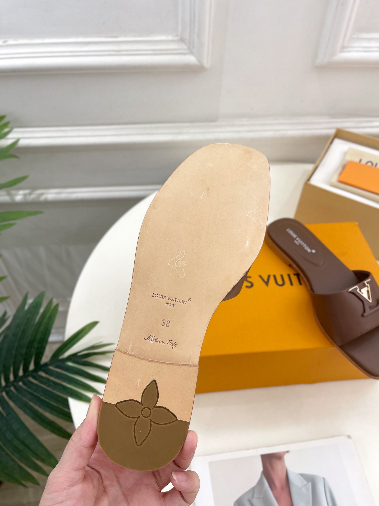 lv capri flat mule chocolate calfskin