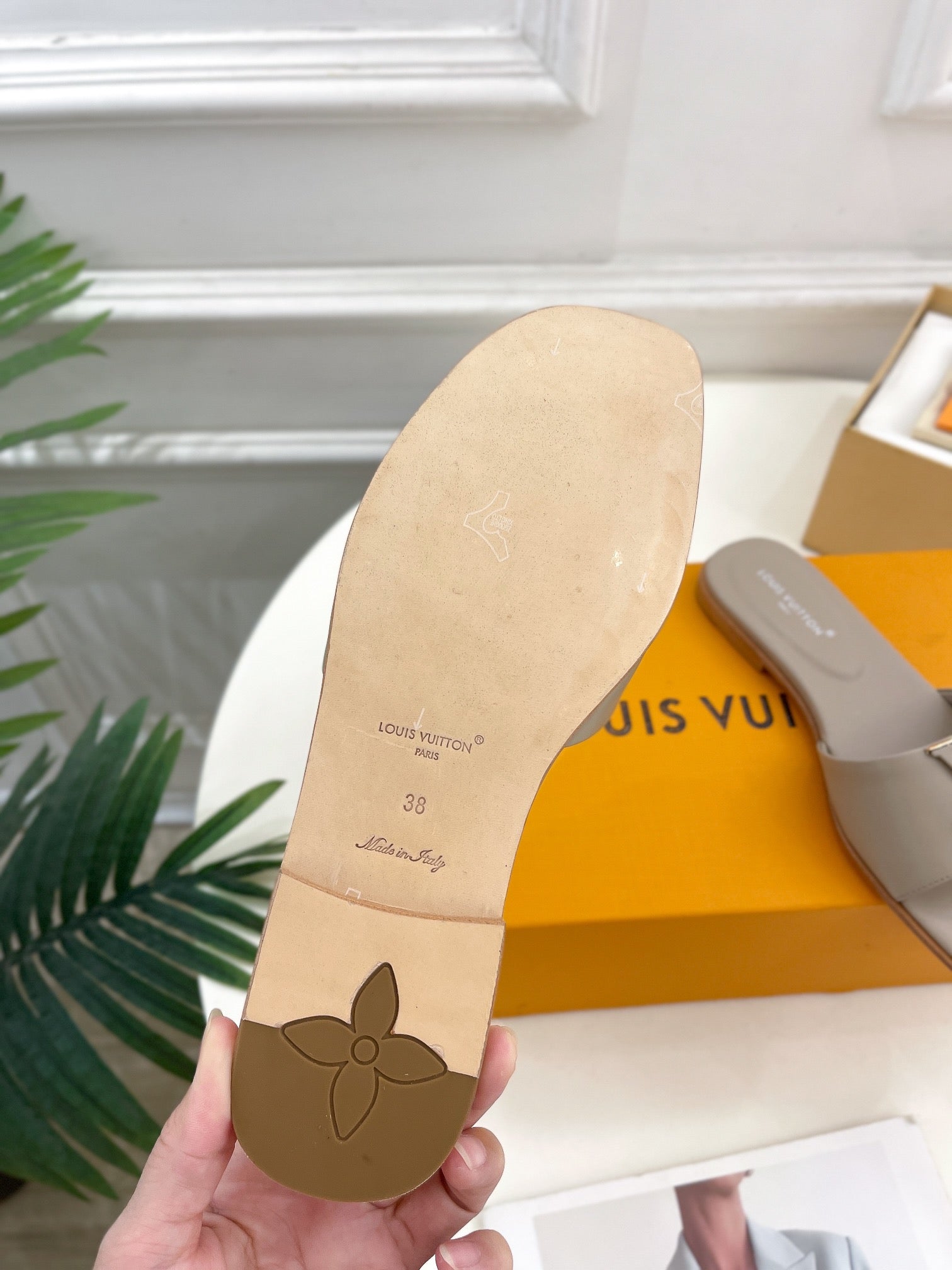 lv capri flat mule grey calfskin