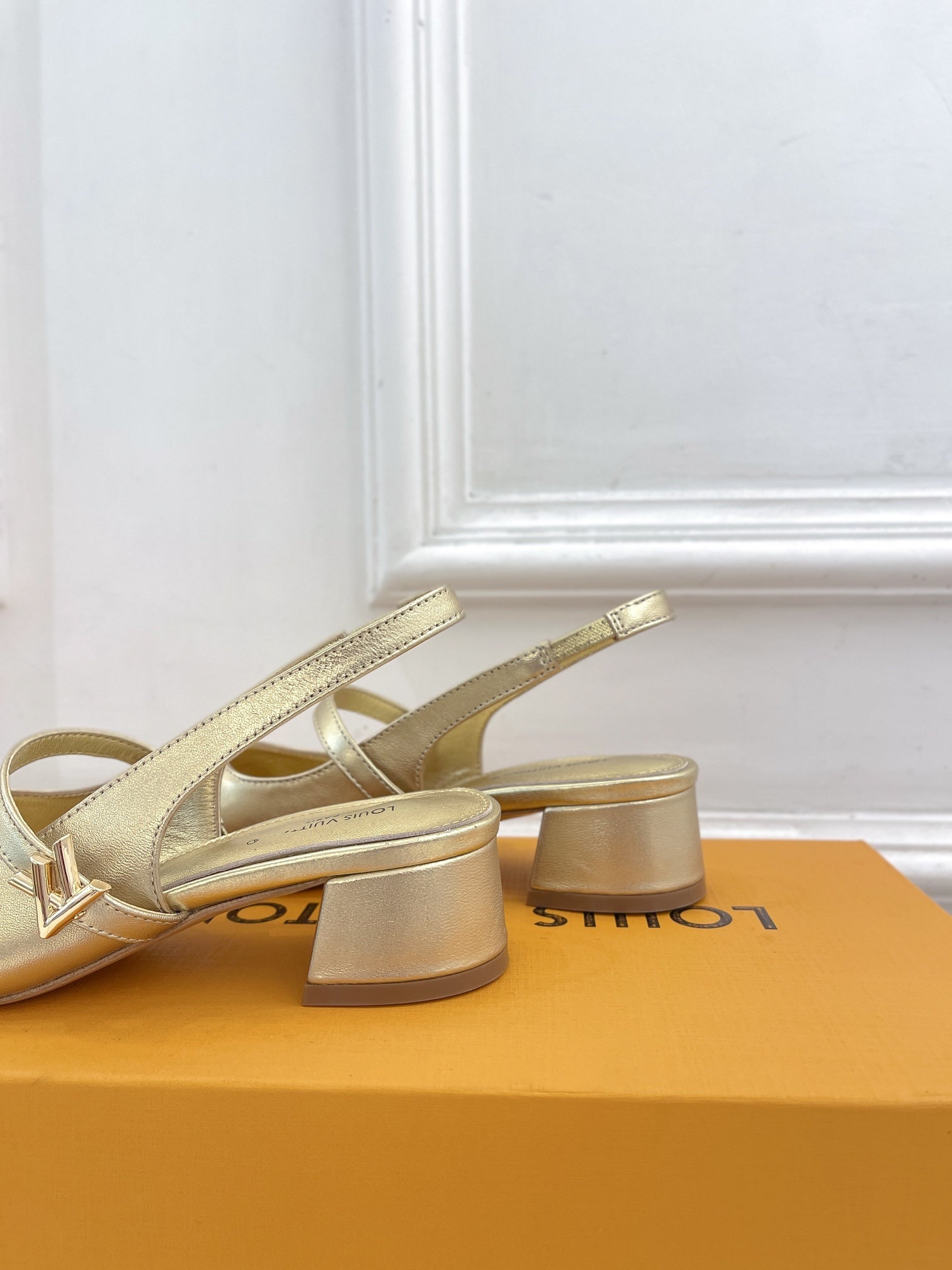 LV Romy Slingback Pump 35mm Metallic Gold Lambskin