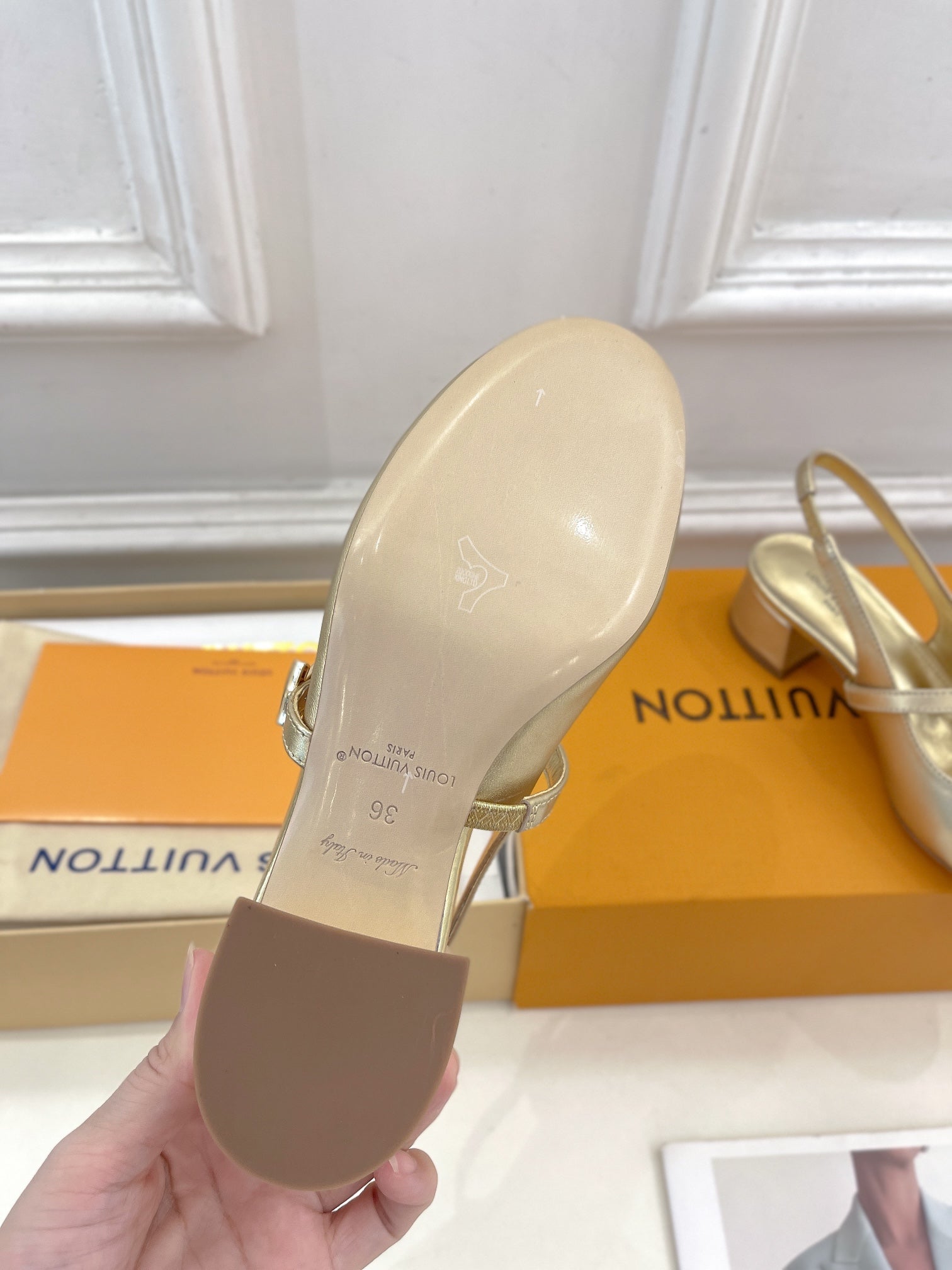 LV Romy Slingback Pump 35mm Metallic Gold Lambskin