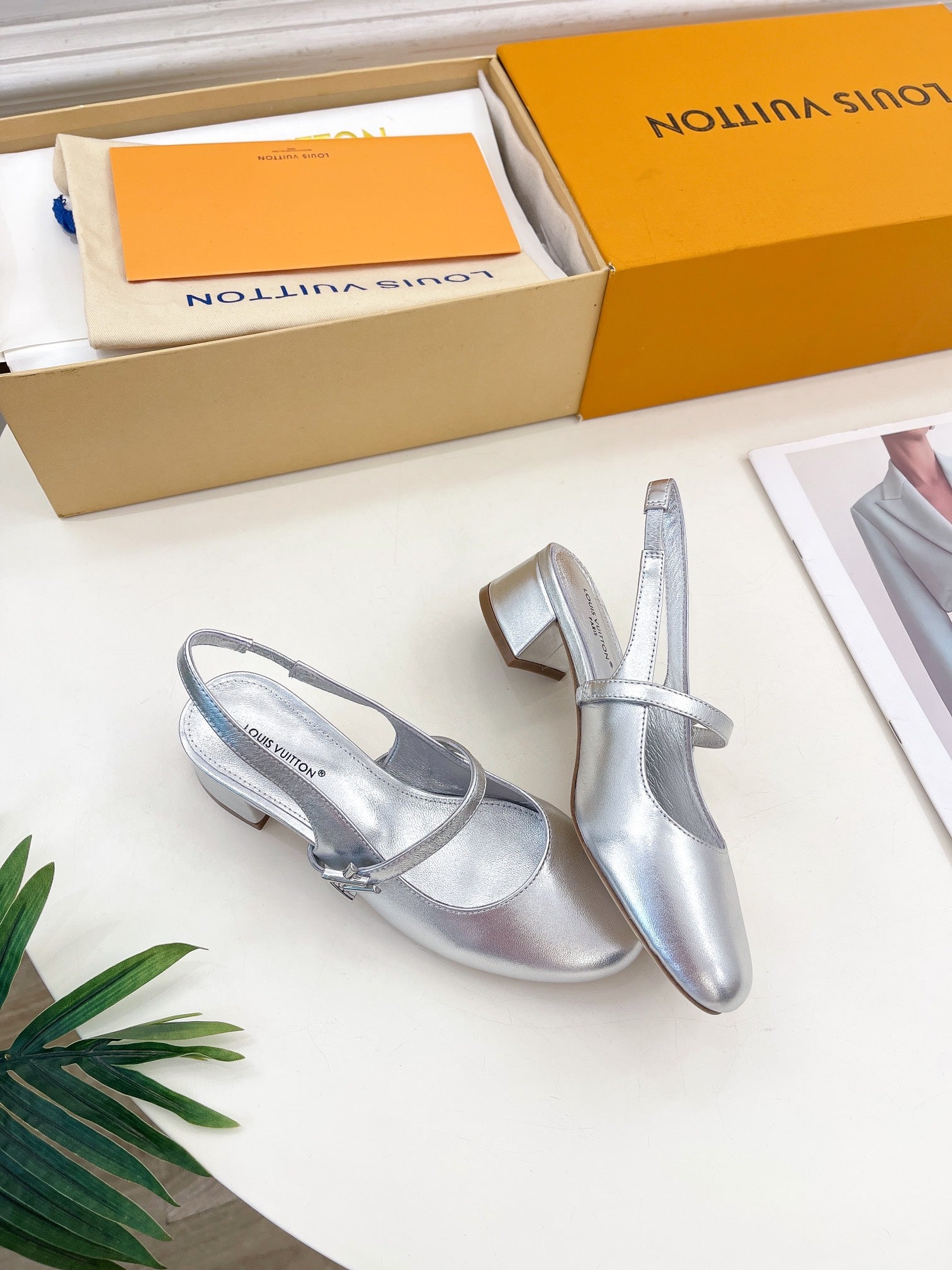 LV Romy Slingback Pump 35mm Metallic Silver Lambskin