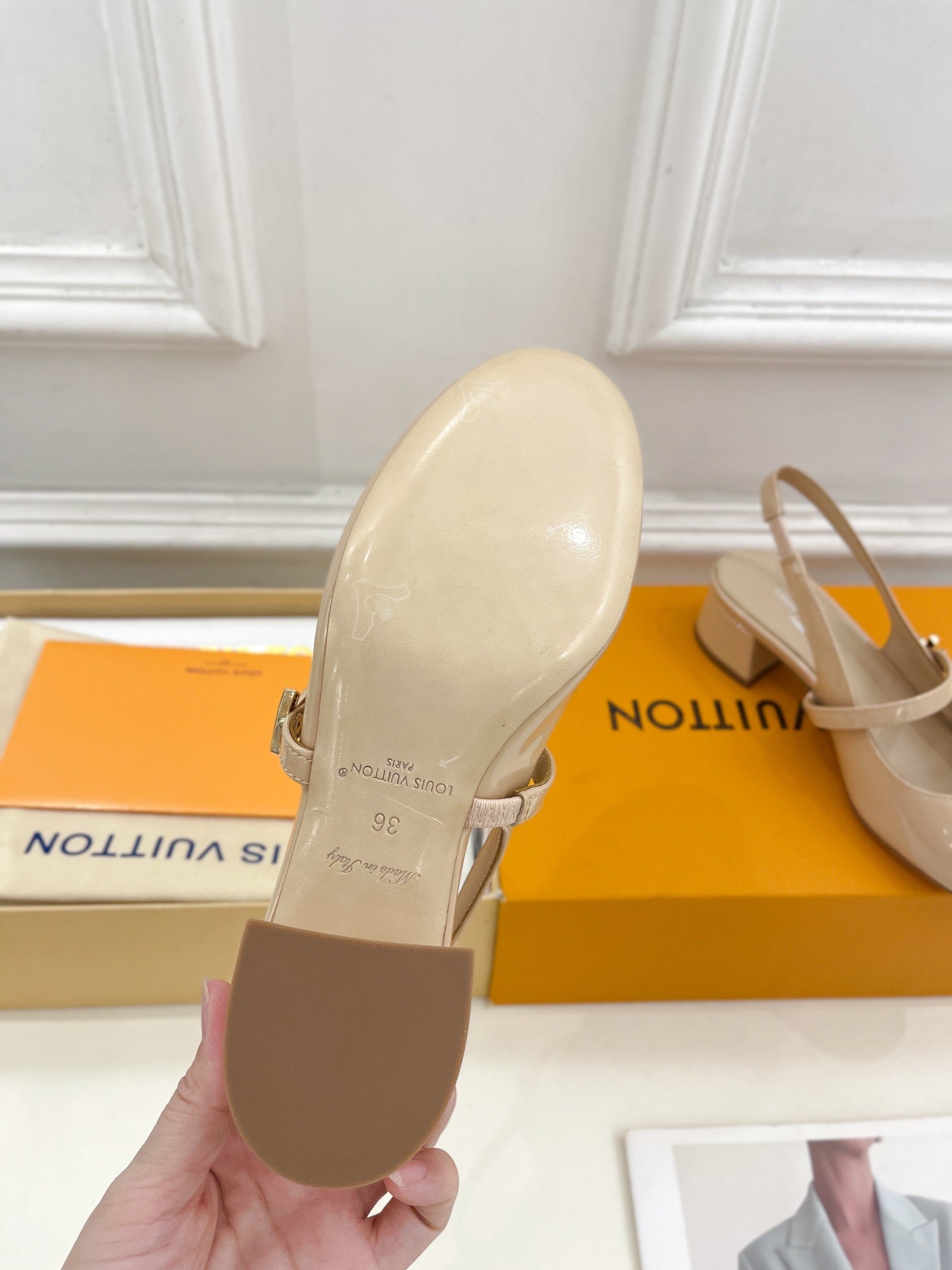 LV Romy Slingback Pump 35mm Glossy Beige Lambskin