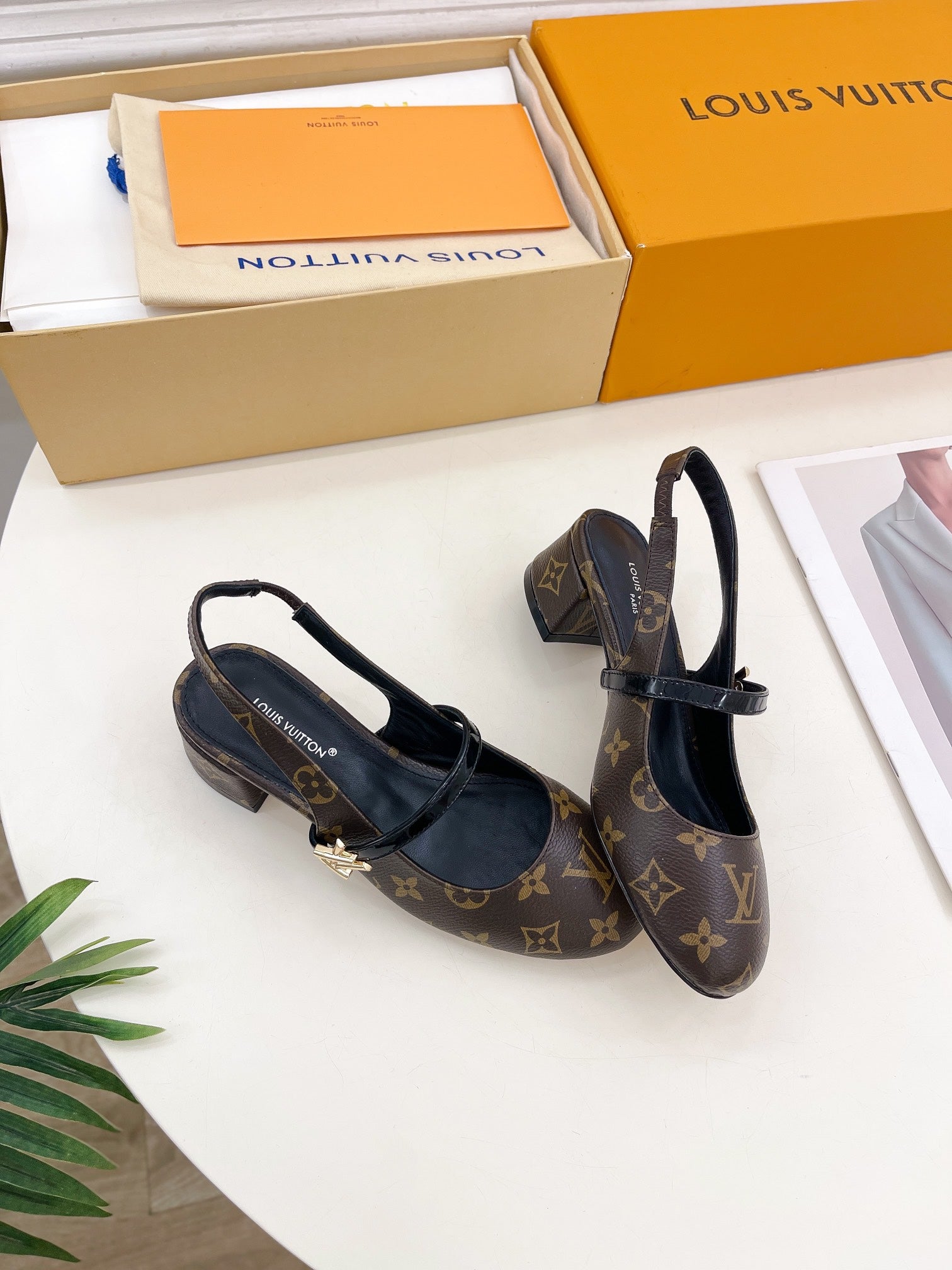 LV Romy Slingback Pump 35mm Dark Brown Monogram Lambskin