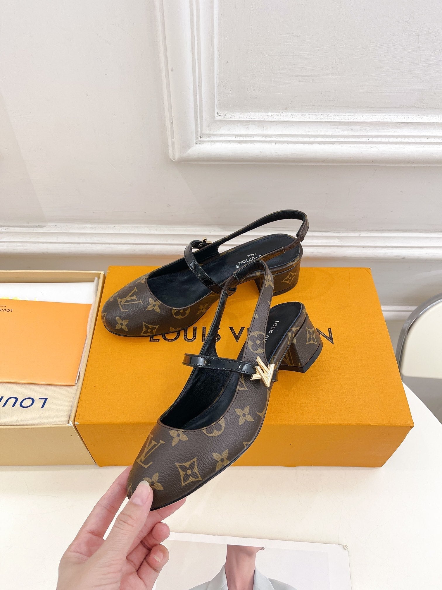 LV Romy Slingback Pump 35mm Dark Brown Monogram Lambskin