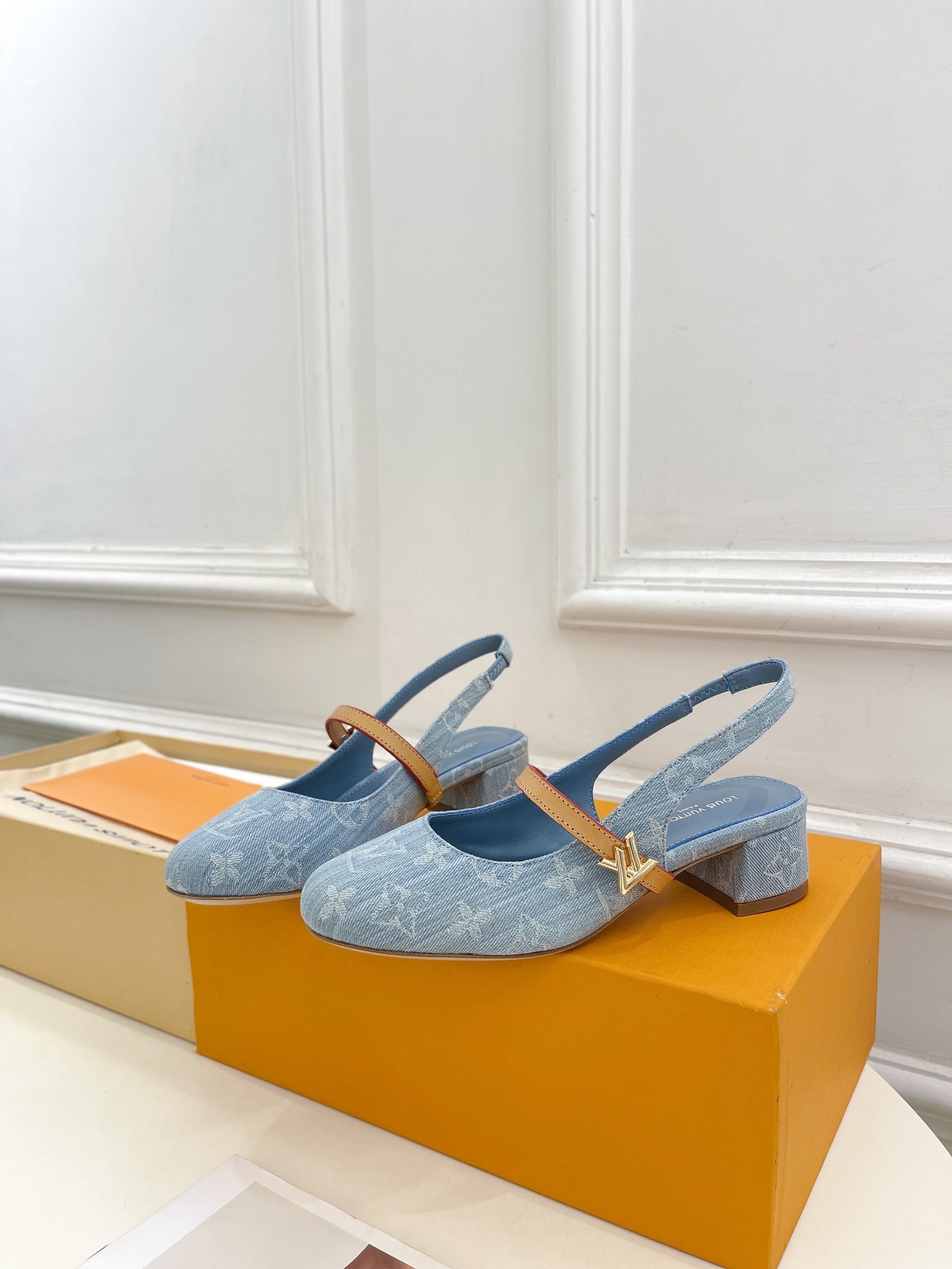 LV Romy Slingback Pump 35mm Light Blue Monogram Jacquard Fabric