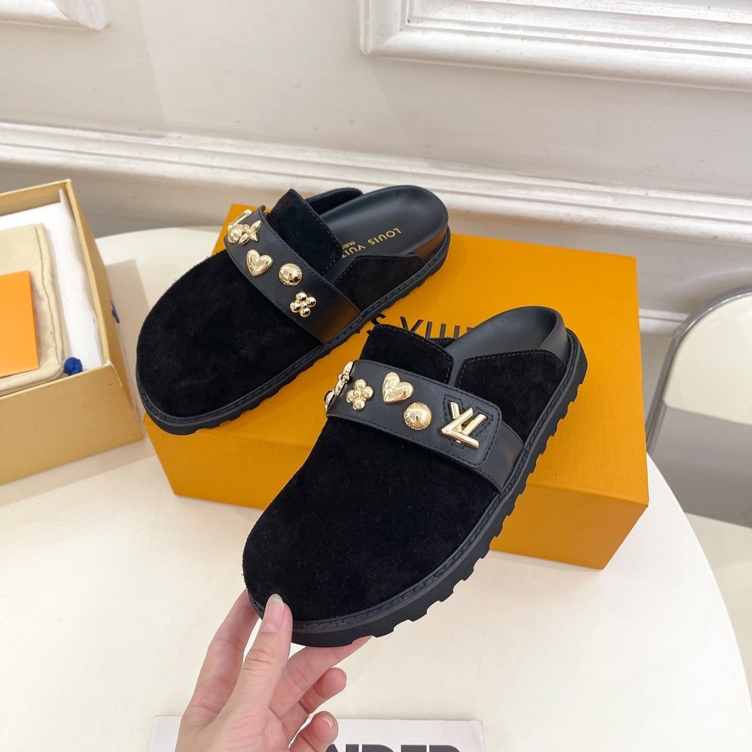 LV Cosy Flat Comfort Clog Black Suede