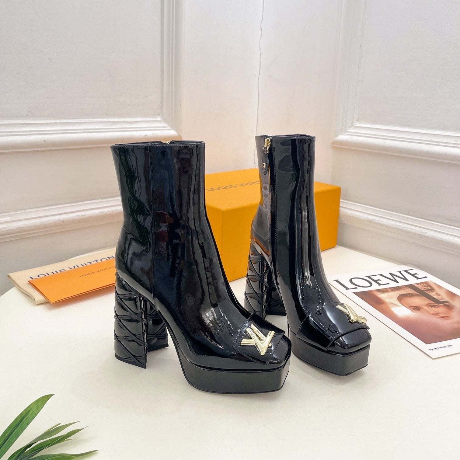 LV Shake Platform Ankle Boot 120mm Glossy Black Calfskin