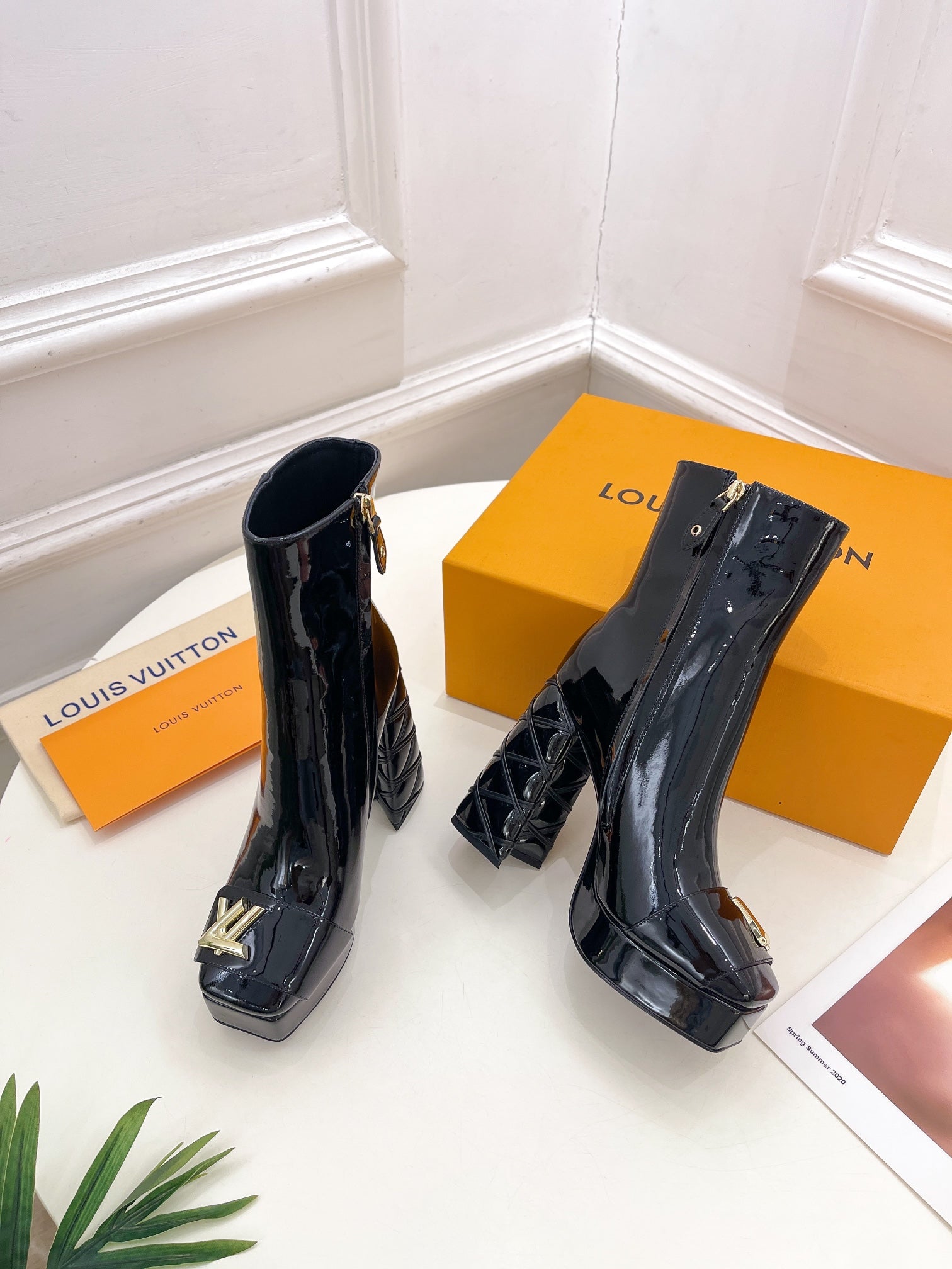 LV Shake Platform Ankle Boot 120mm Glossy Black Calfskin