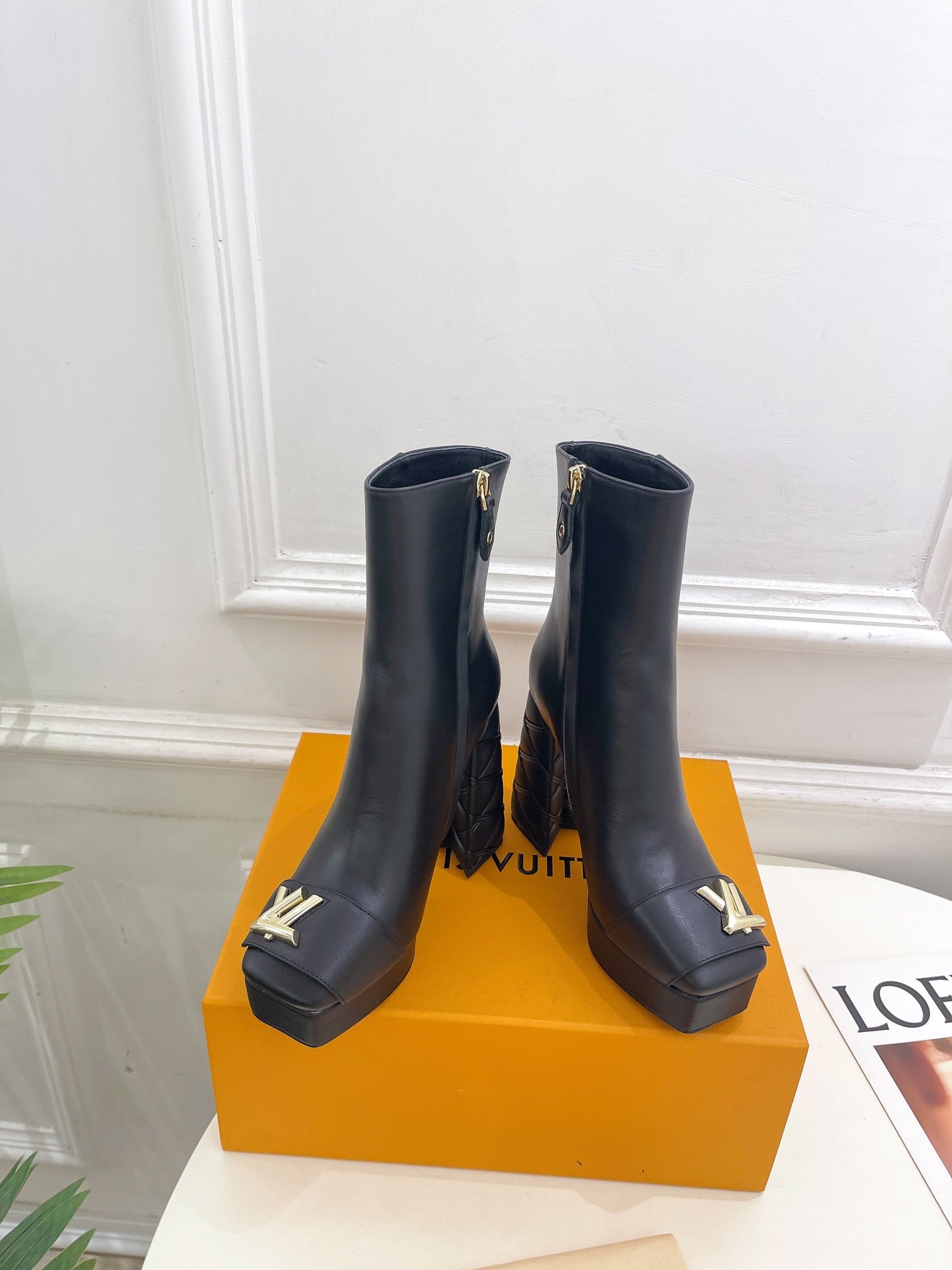 LV Shake Platform Ankle Boot 120mm Plain Black Calfskin