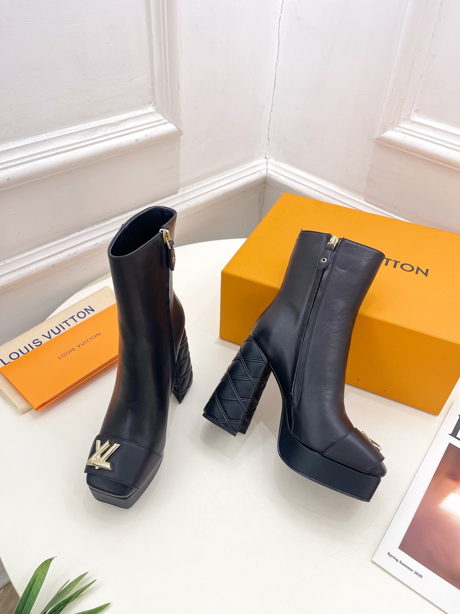 LV Shake Platform Ankle Boot 120mm Plain Black Calfskin