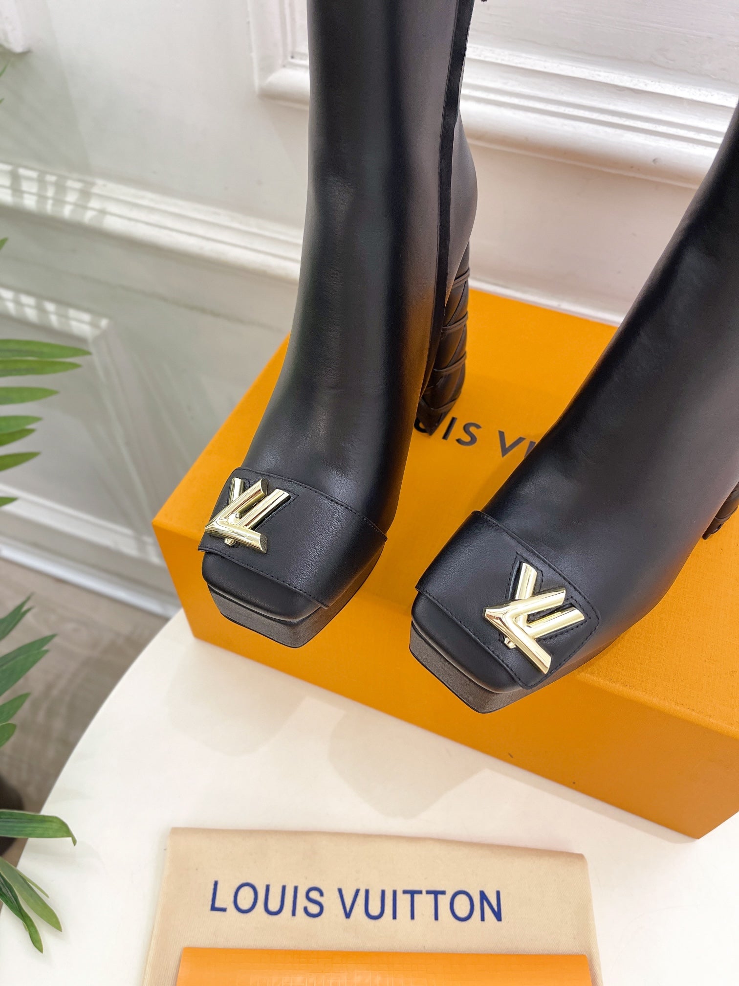 LV Shake Platform Ankle Boot 120mm Plain Black Calfskin