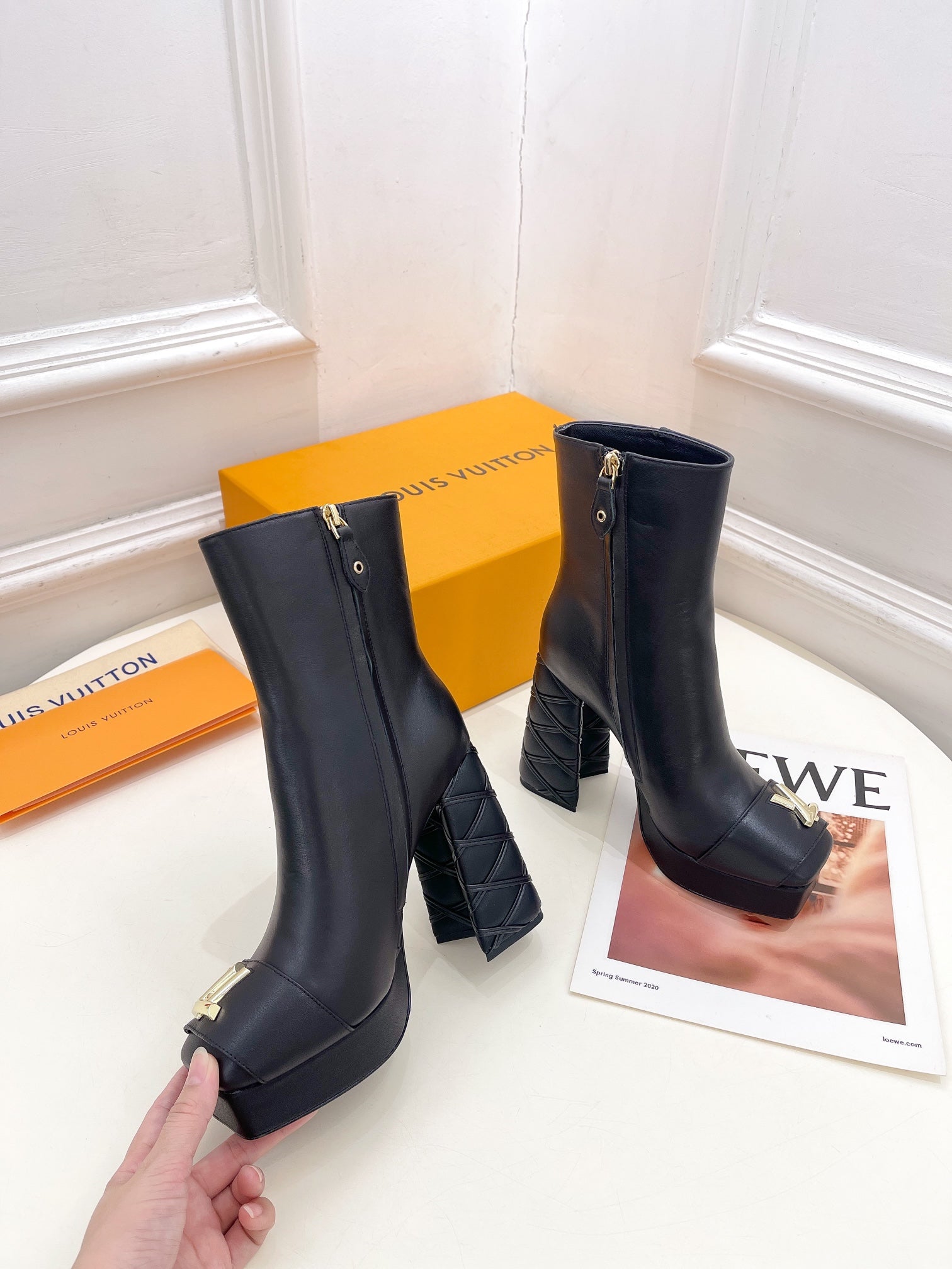 LV Shake Platform Ankle Boot 120mm Plain Black Calfskin