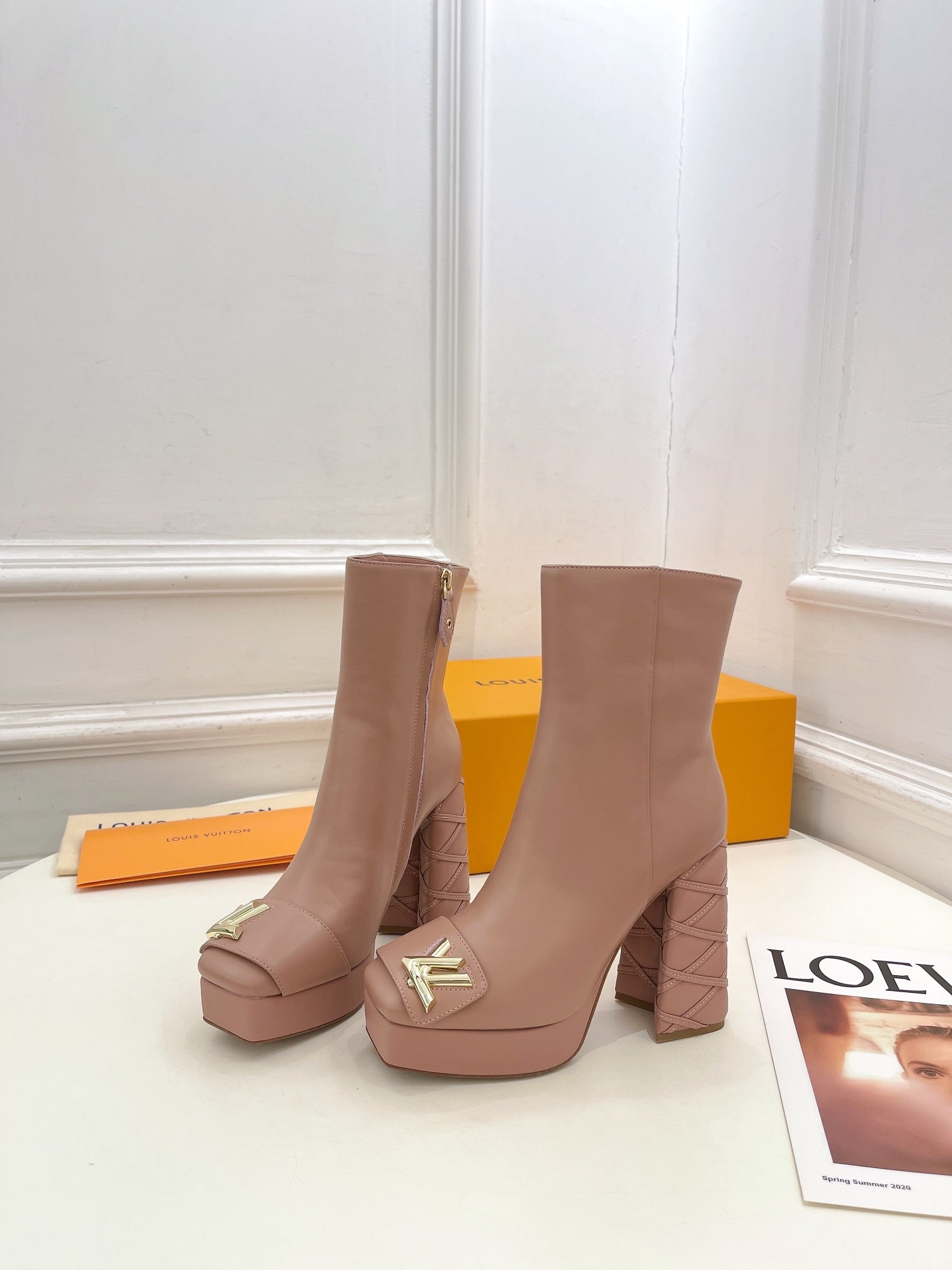 LV Shake Platform Ankle Boot 120mm Nude Pink Calfskin