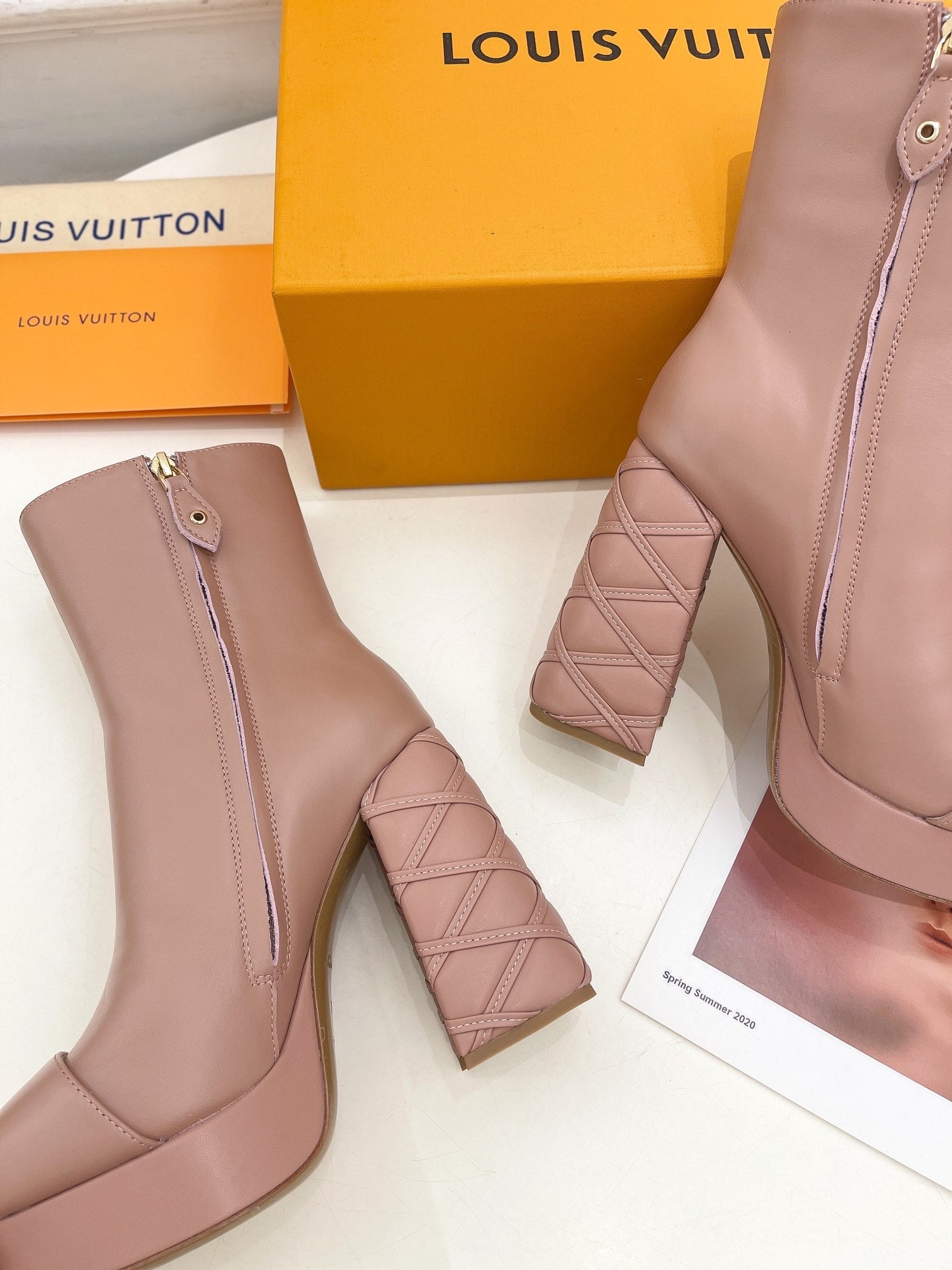 LV Shake Platform Ankle Boot 120mm Nude Pink Calfskin