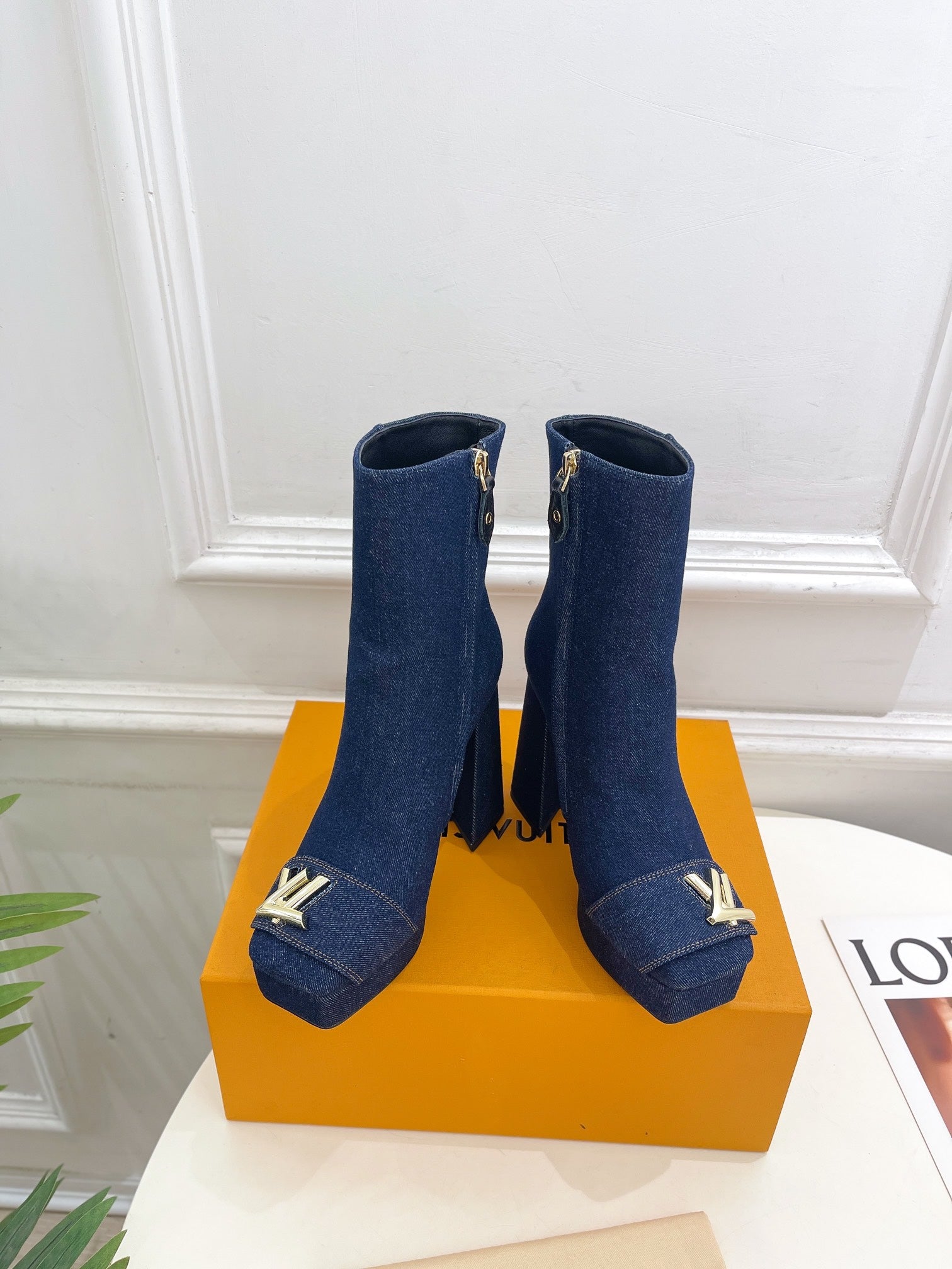 LV Shake Platform Ankle Boot 120mm Dark Blue Denim Fabric