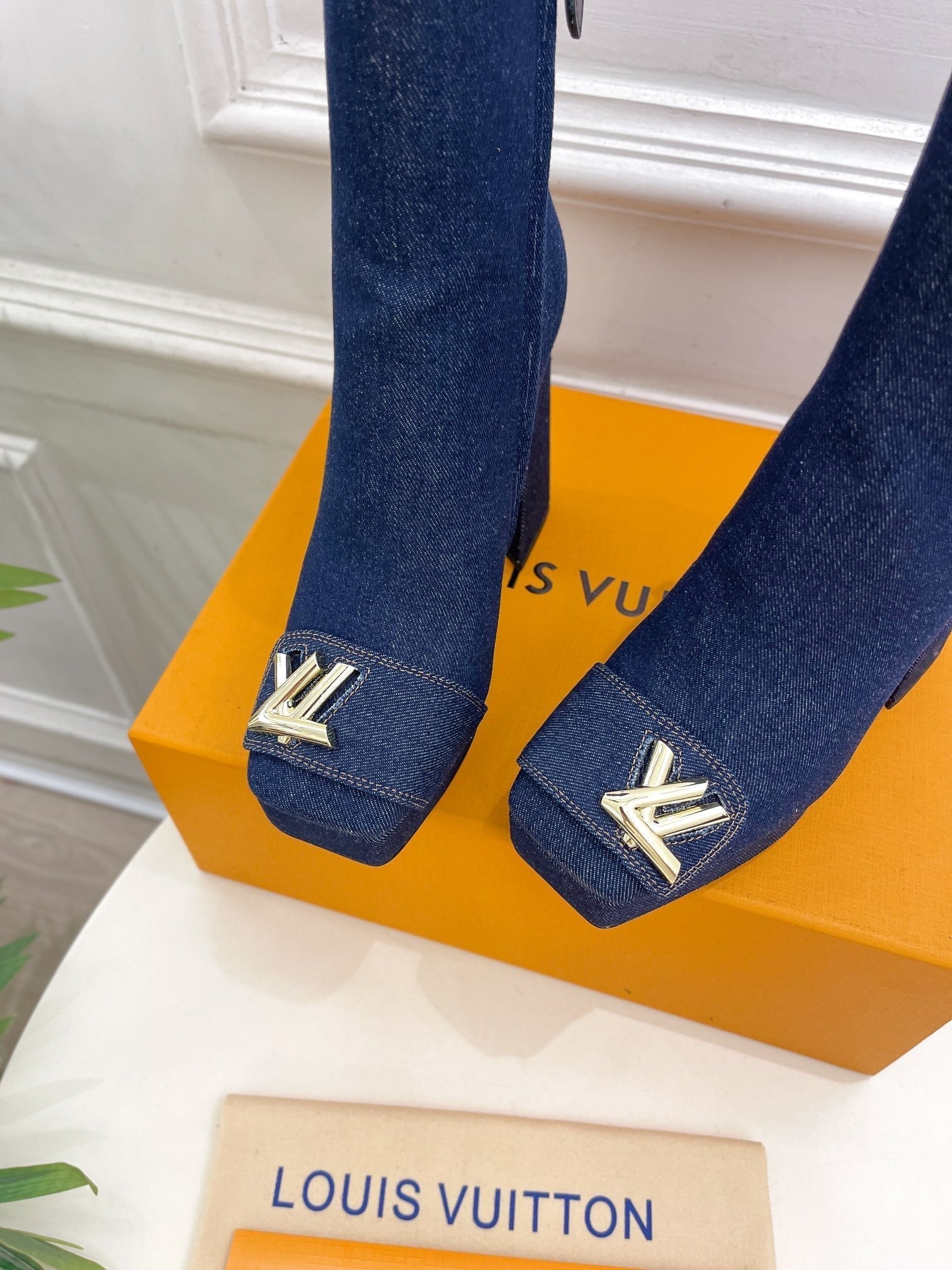 LV Shake Platform Ankle Boot 120mm Dark Blue Denim Fabric