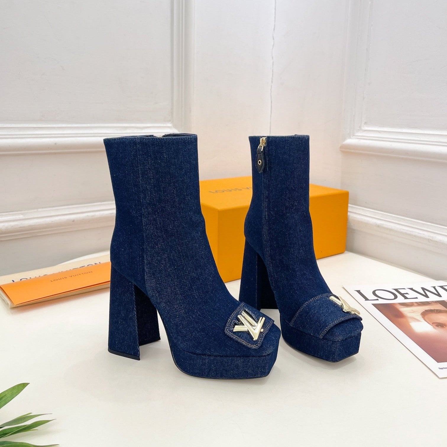 LV Shake Platform Ankle Boot 120mm Dark Blue Denim Fabric