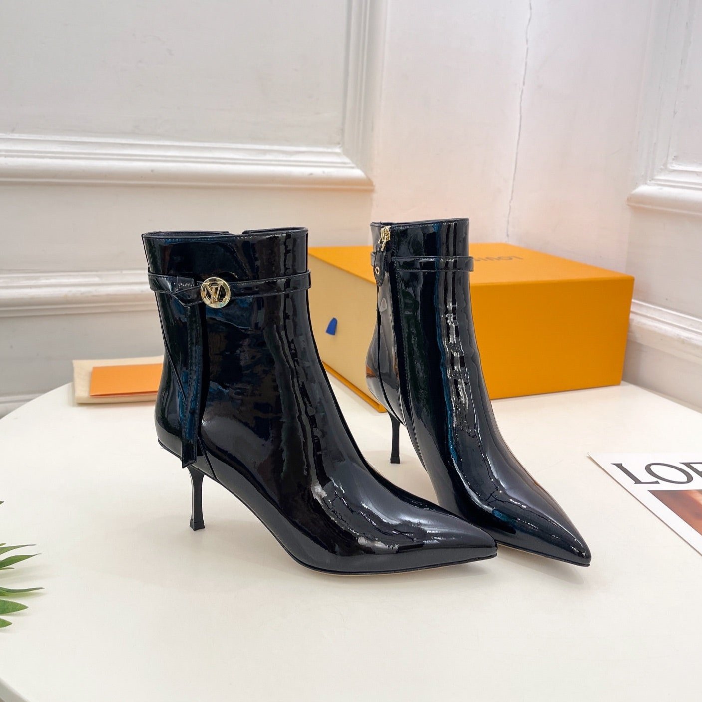 LV Stellar Ankle Boot 70mm Glossy Black Calfskin