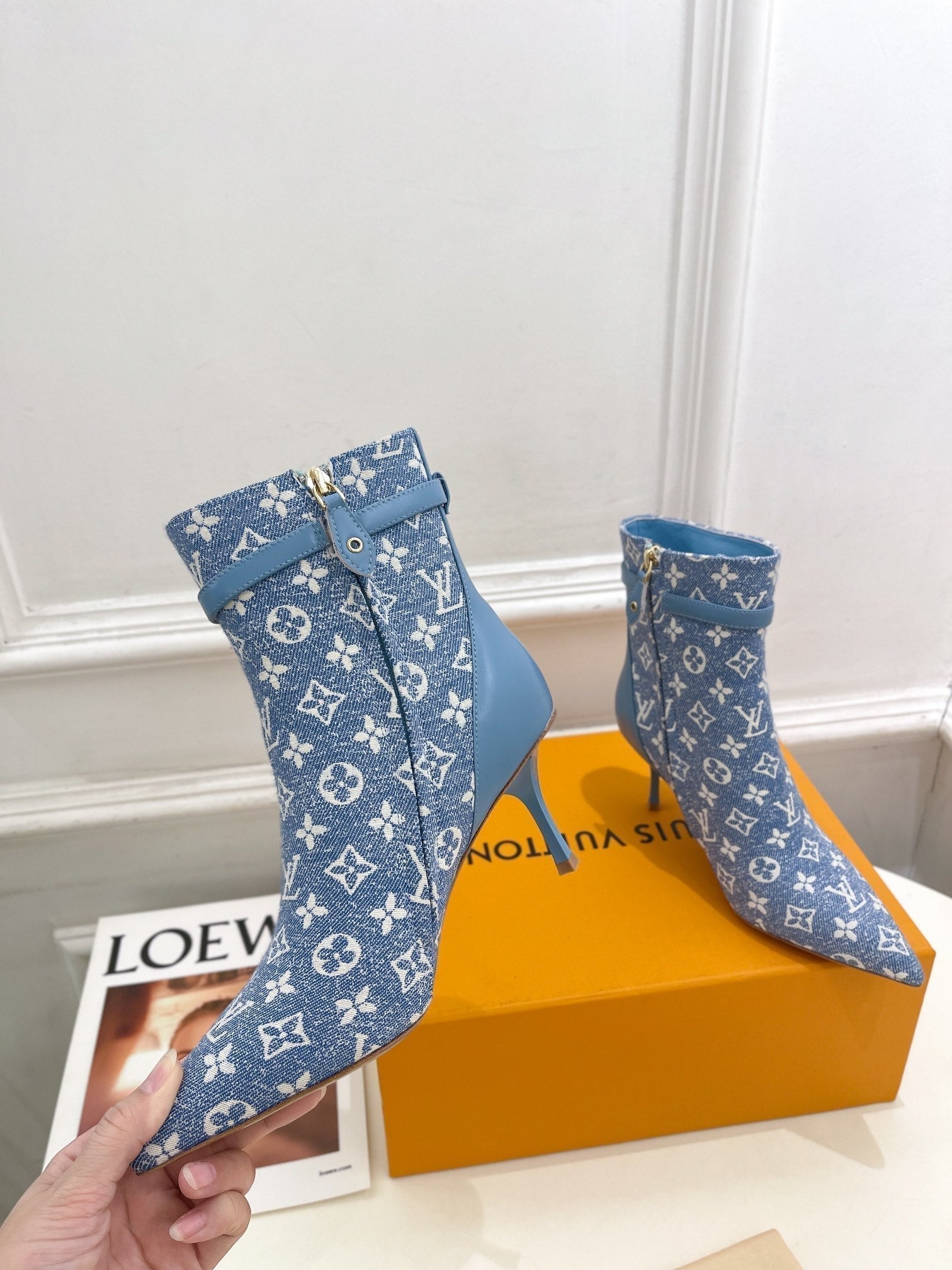LV Stellar Ankle Boot 70mm Light Blue Monogram Jacquard Fabric