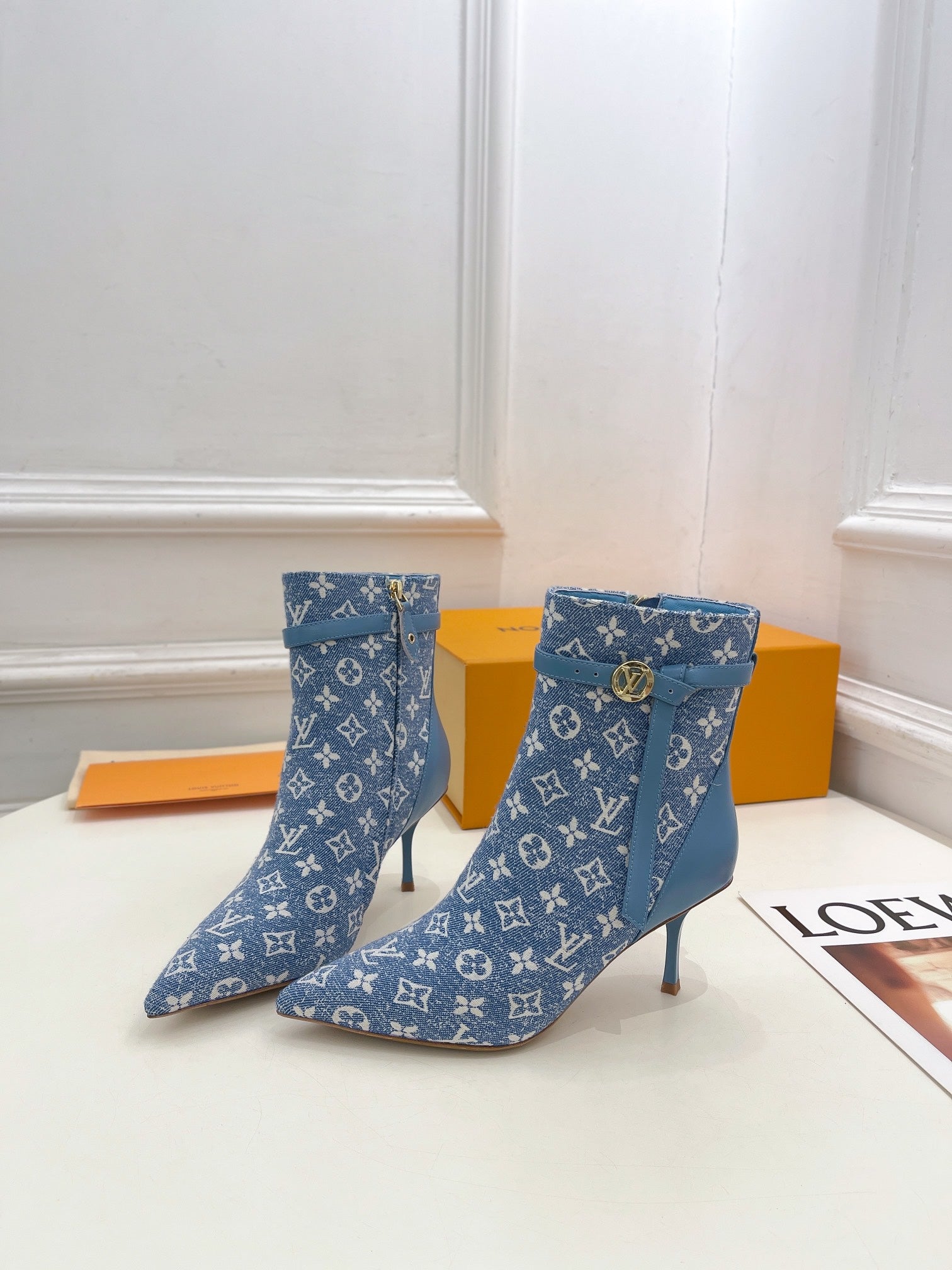LV Stellar Ankle Boot 70mm Light Blue Monogram Jacquard Fabric
