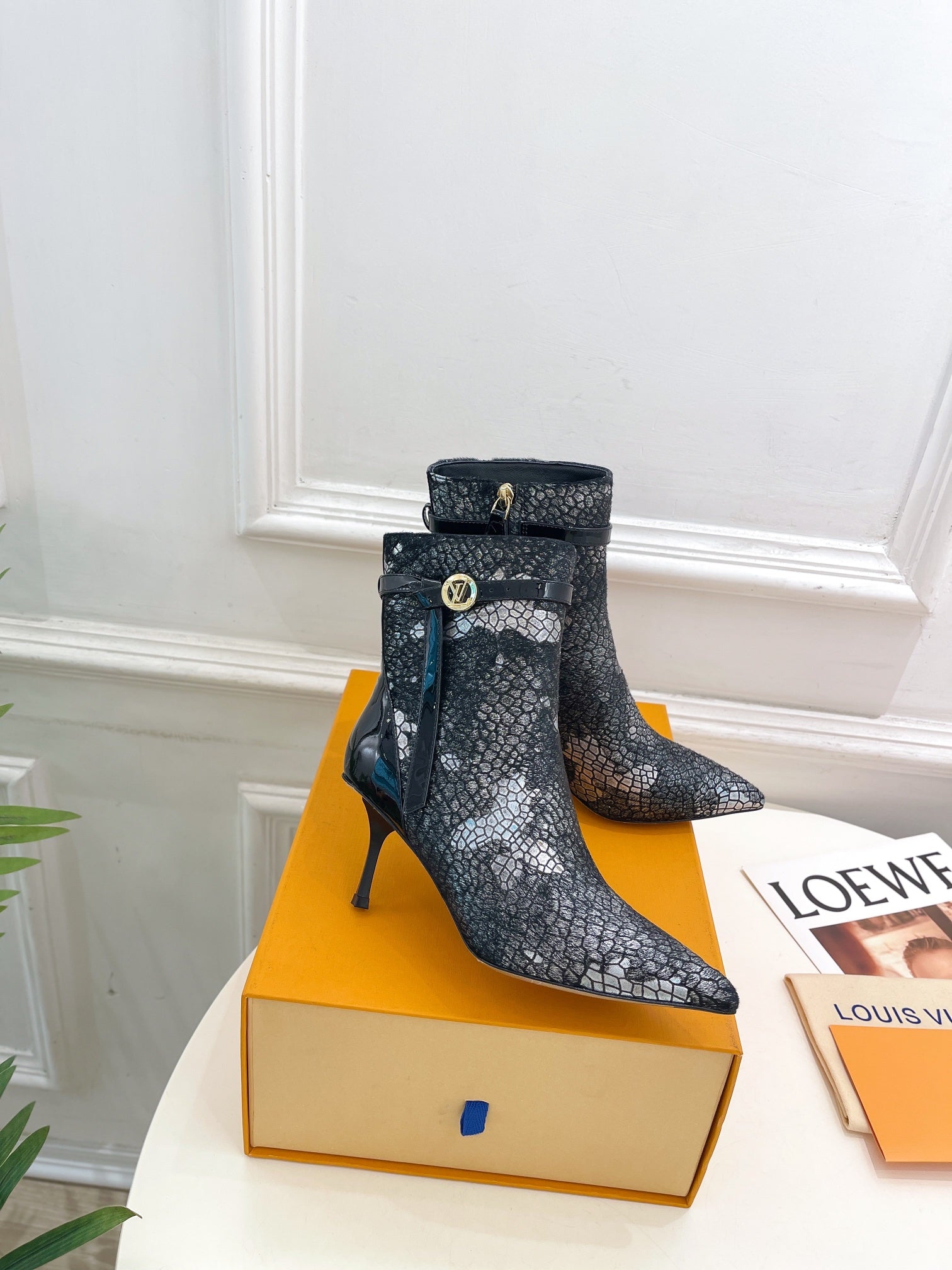 LV Stellar Ankle Boot 70mm White Mix Black Calfskin