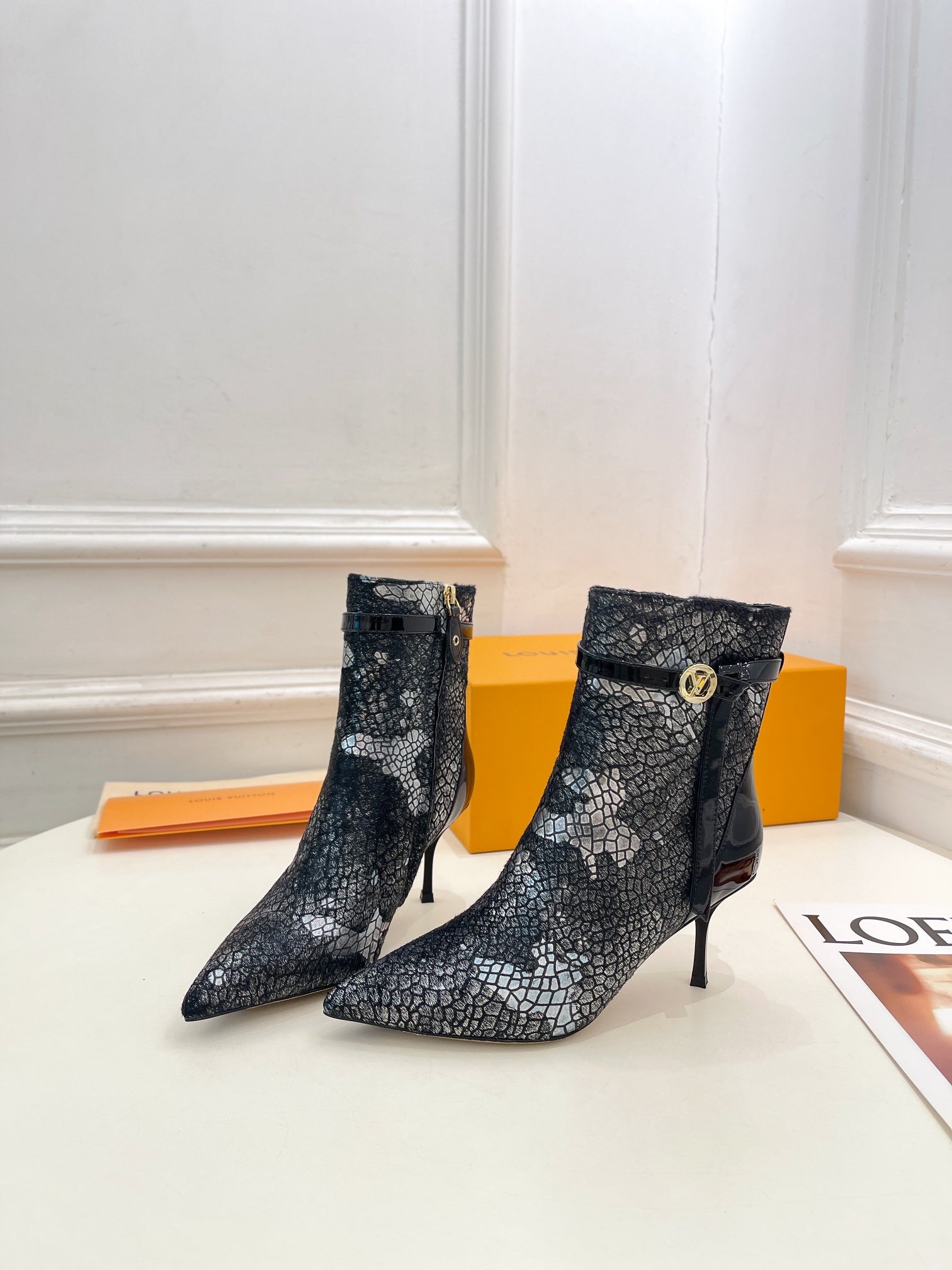 LV Stellar Ankle Boot 70mm White Mix Black Calfskin