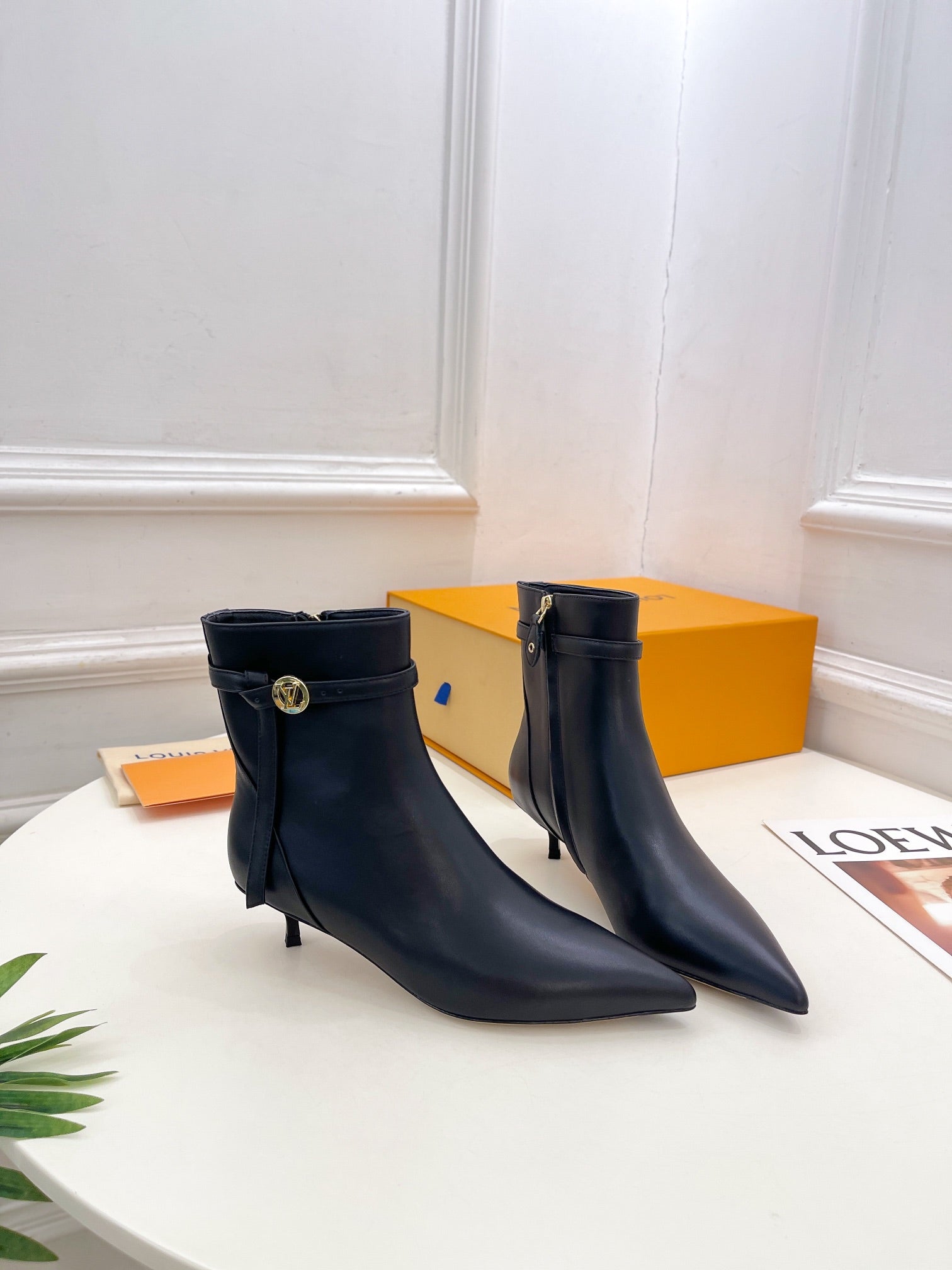 LV Stellar Ankle Boot 40mm Plain Black Calfskin