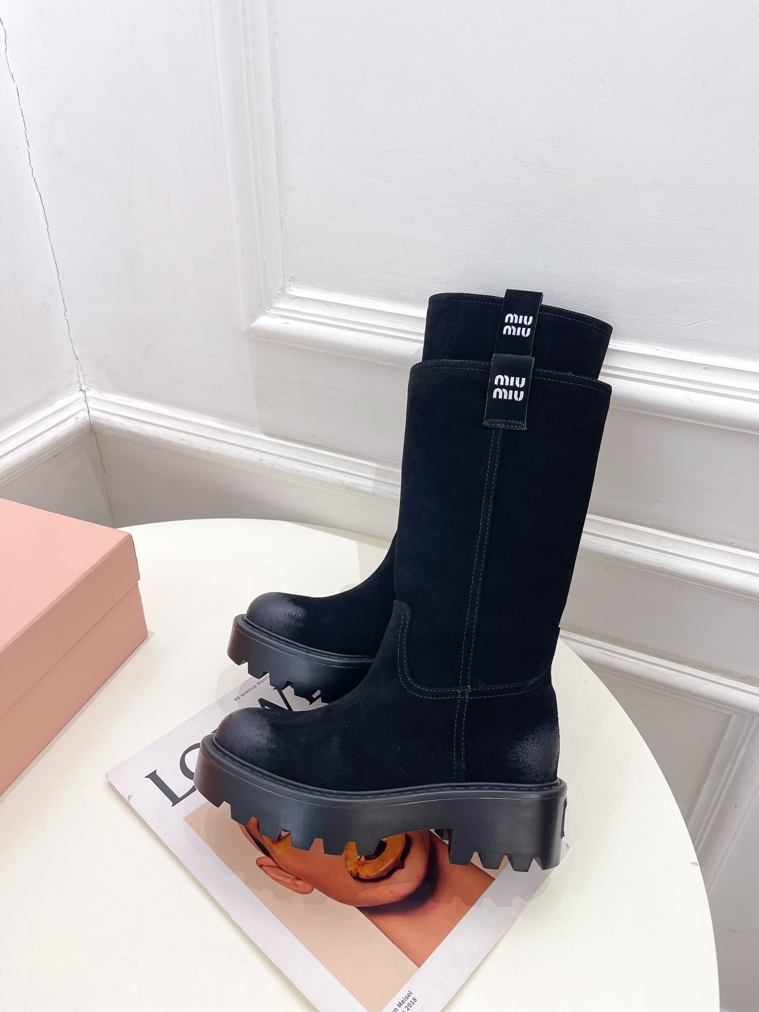 Miu Short Boots Black Sude