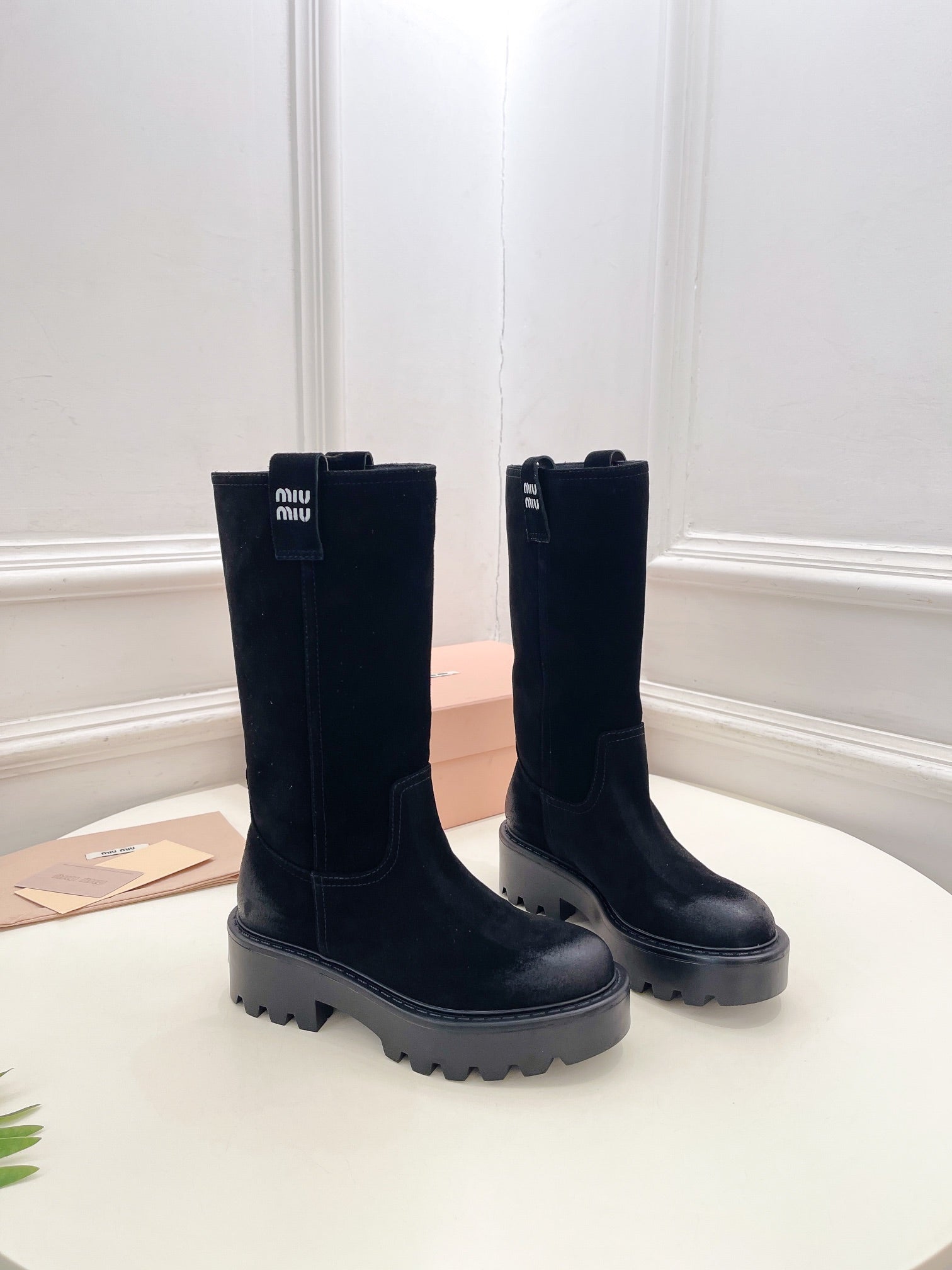 Miu Short Boots Black Sude