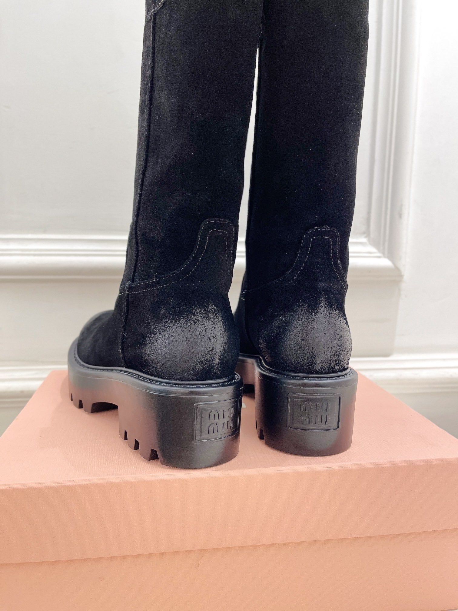 Miu Short Boots Black Sude