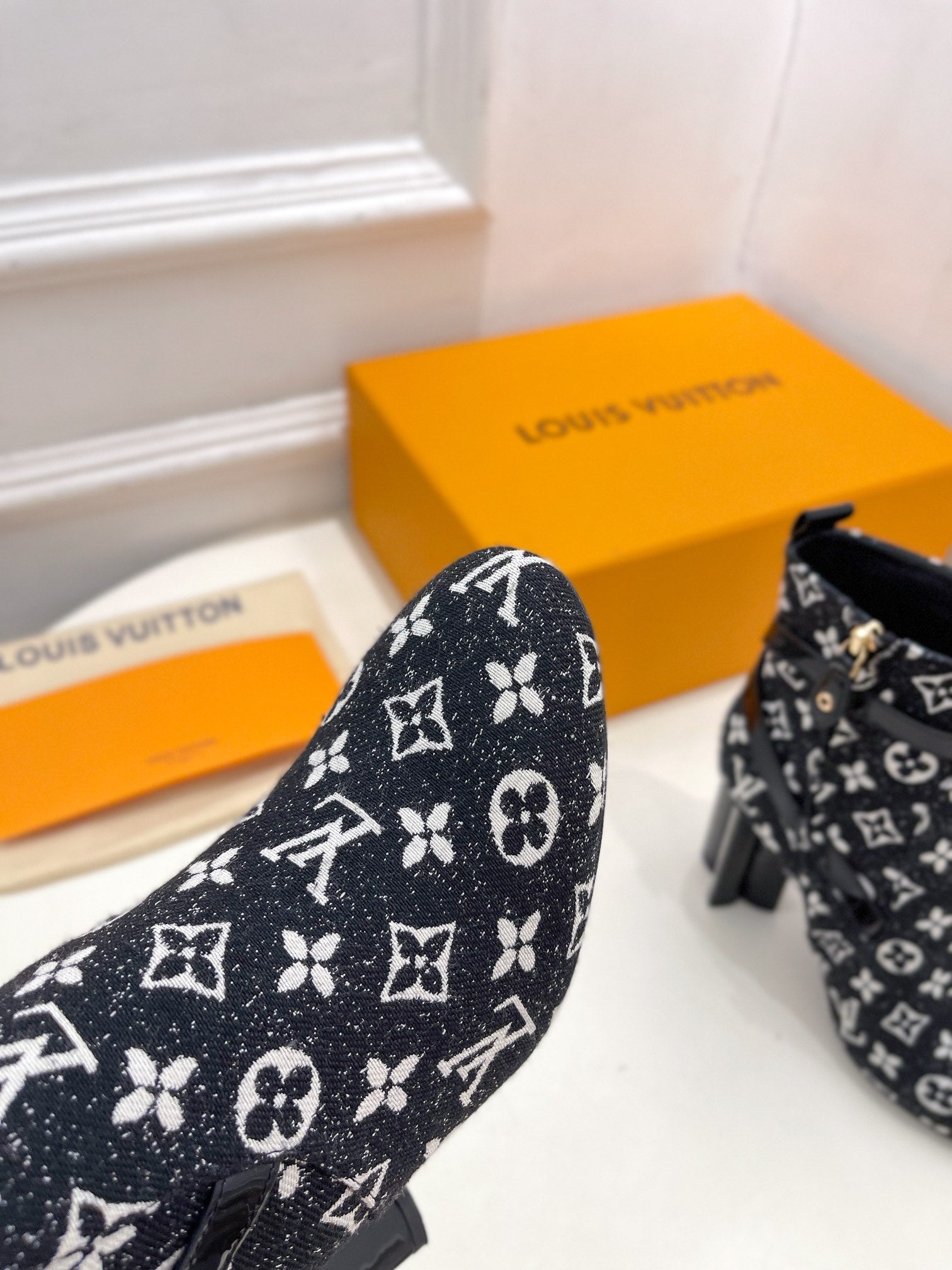 LV Silhouette Ankle Boots 100mm Black Monogram Jacquard Fabric