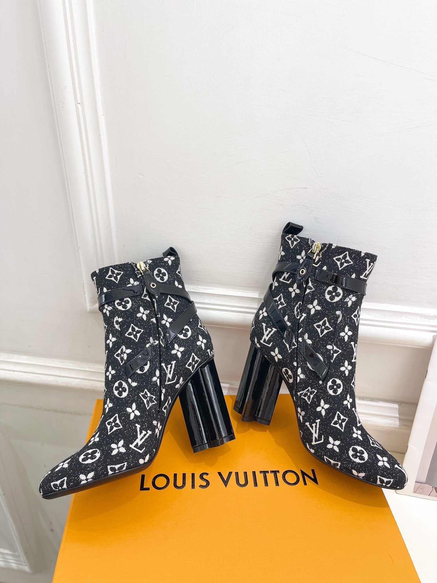 LV Silhouette Ankle Boots 100mm Black Monogram Jacquard Fabric