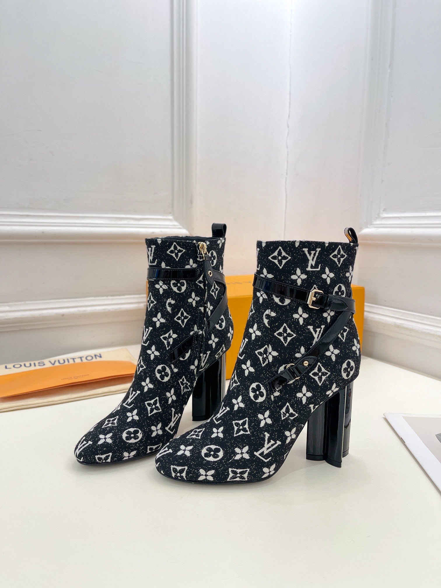 LV Silhouette Ankle Boots 100mm Black Monogram Jacquard Fabric