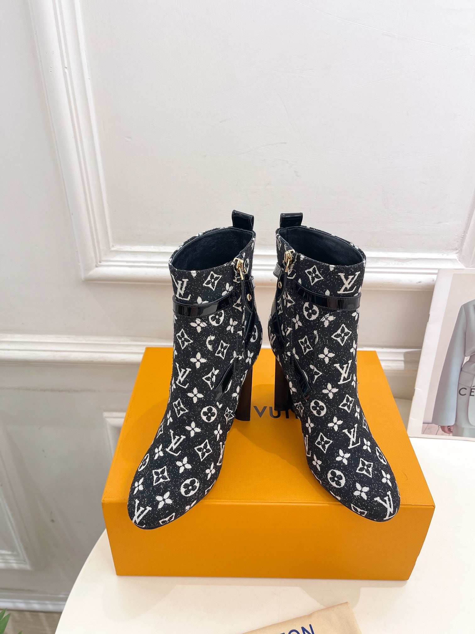 LV Silhouette Ankle Boots 100mm Black Monogram Jacquard Fabric