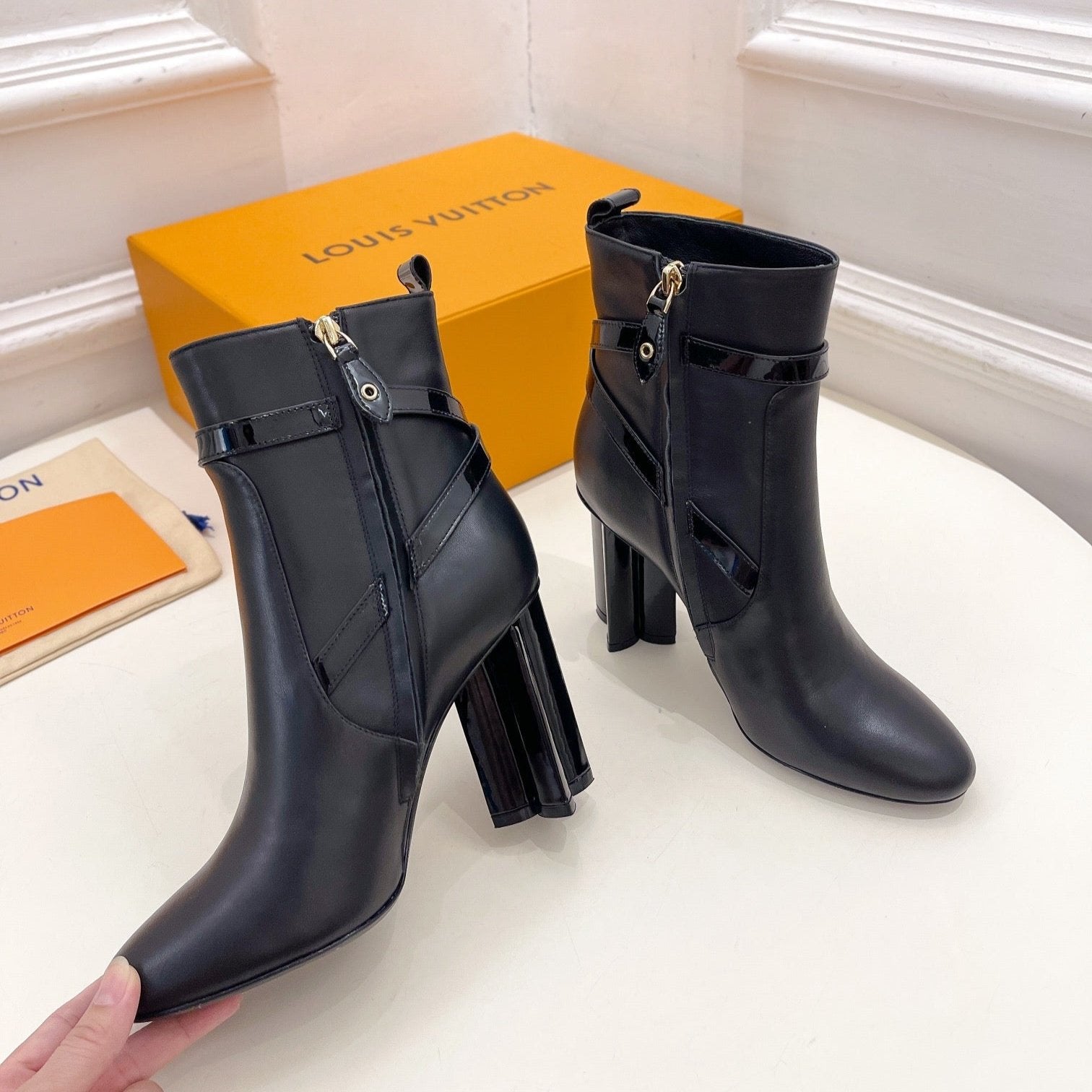 LV Silhouette Ankle Boots 100mm Plain Black Calfskin