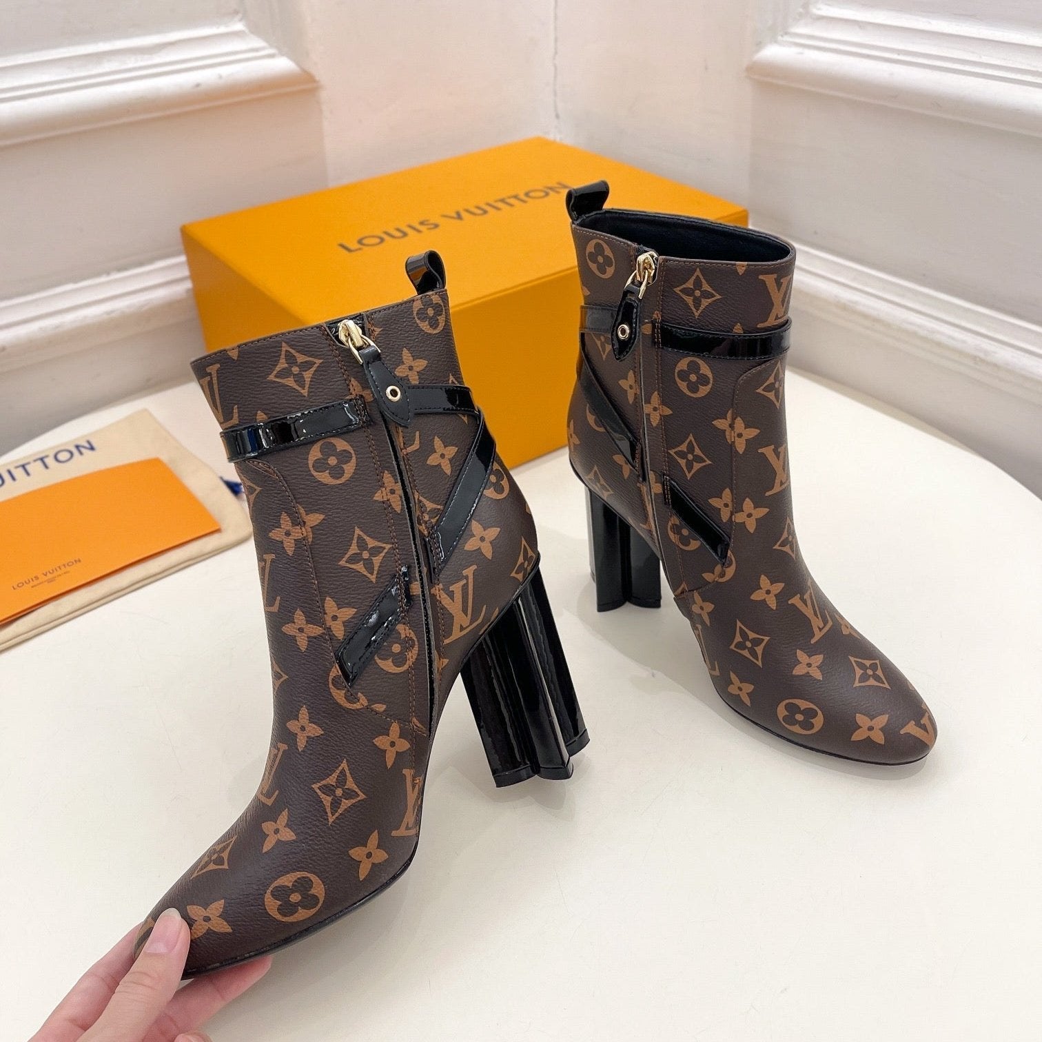 LV Silhouette Ankle Boots 100mm Dark Brown Monogram Calfskin