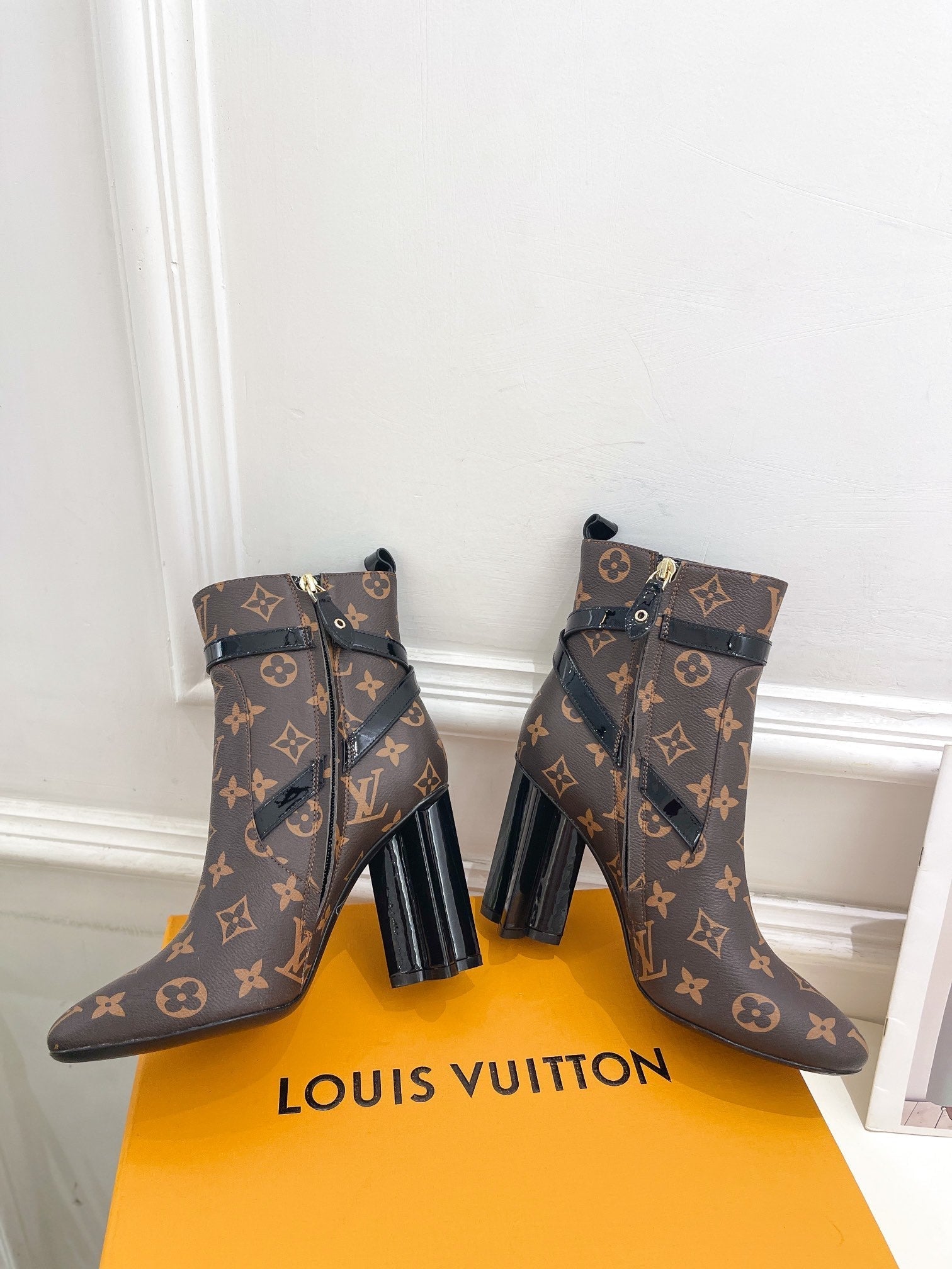 LV Silhouette Ankle Boots 100mm Dark Brown Monogram Calfskin