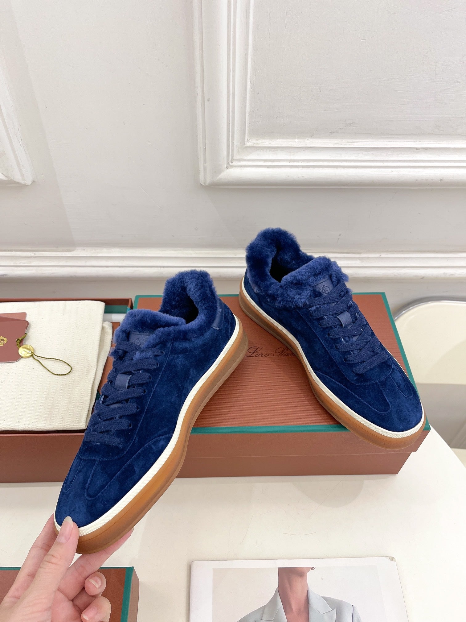 LP Tennis Walk Sneaker In Navy Blue Suede Lined With Wool Fleece  988268