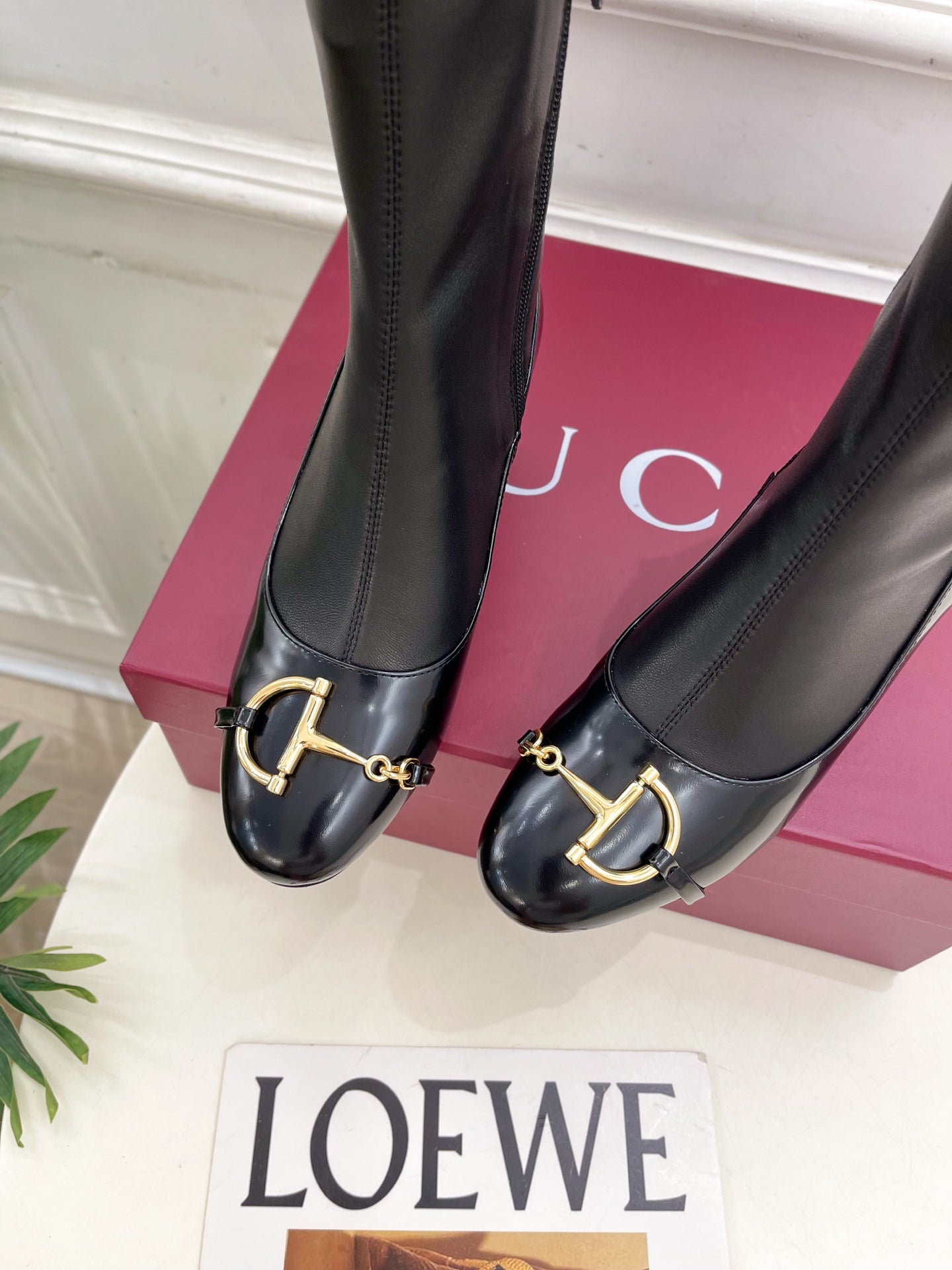 GG horsebit chunky heel ankle boots black calfskin 536057