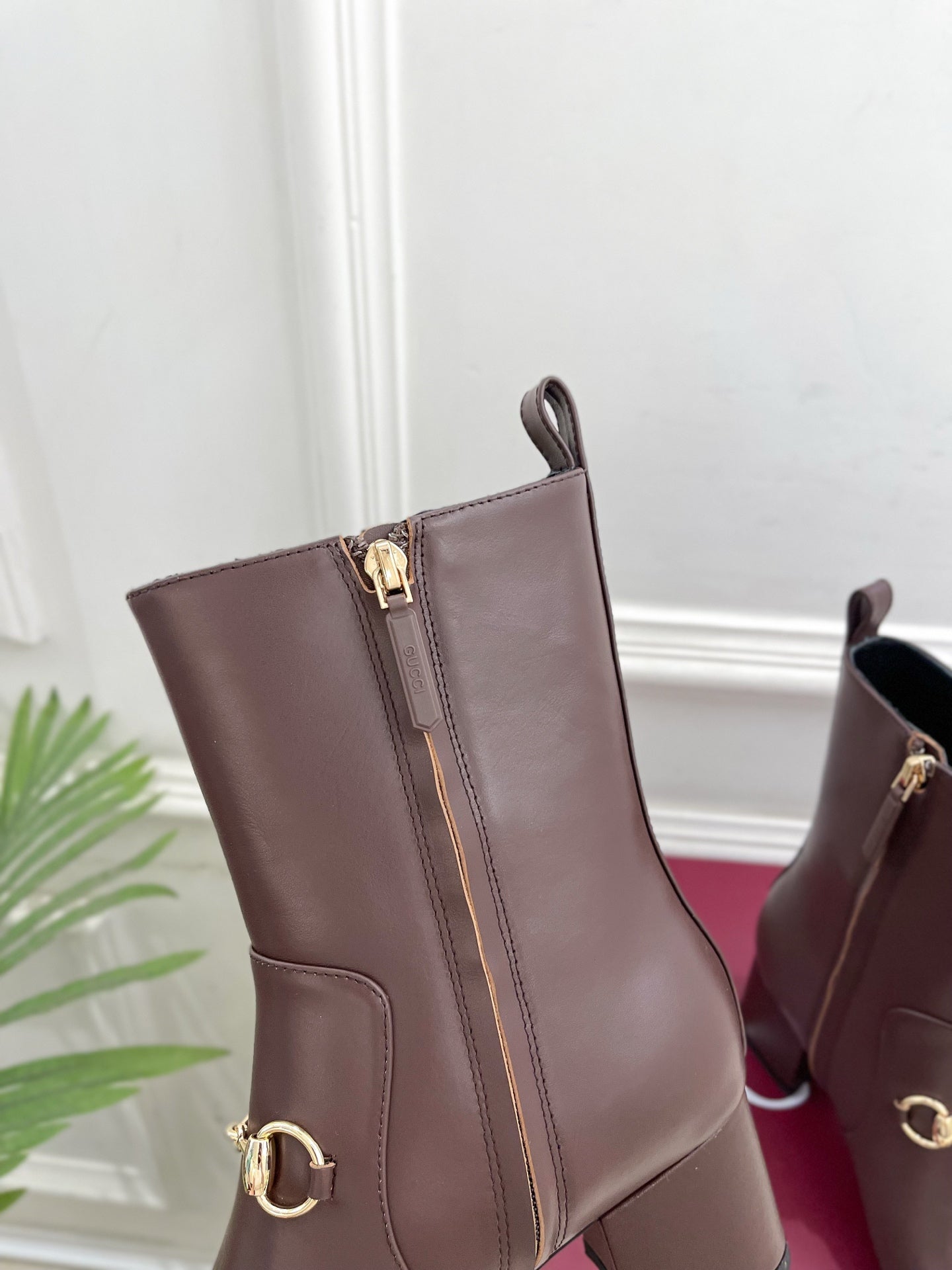 GG horsebit chunky heel ankle boots dark brown calfskin 536058