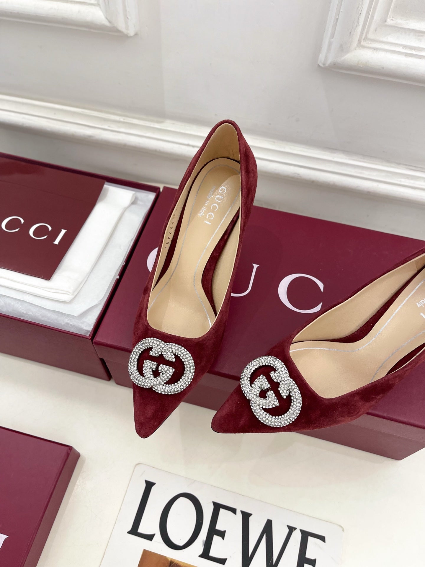 GG 26 High-Heeled 85 Pumps Burgundy Suede 587075