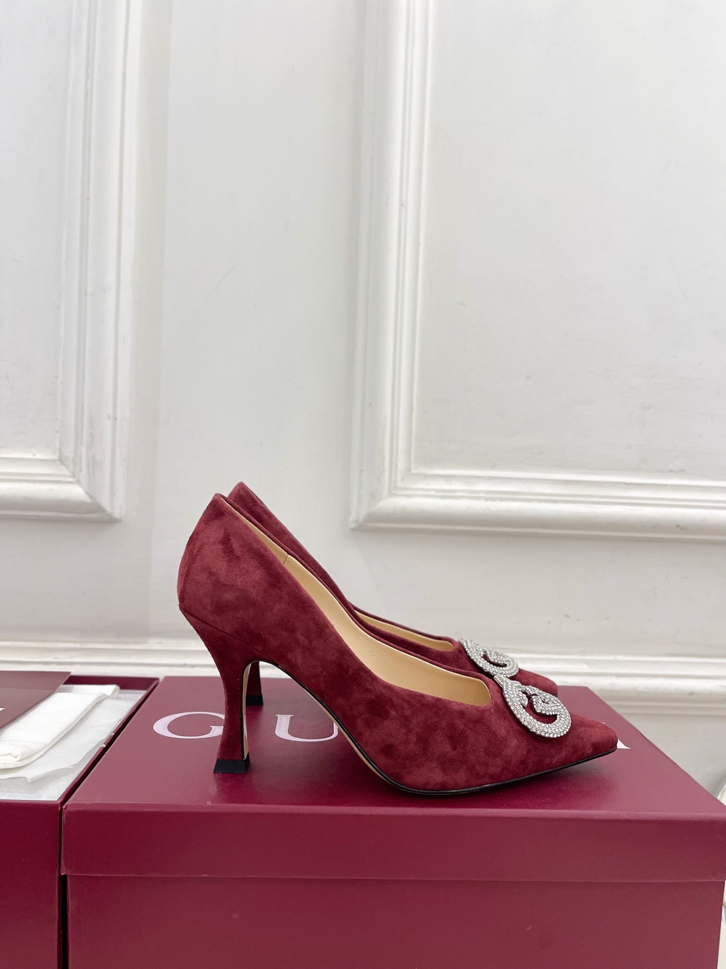 GG 26 High-Heeled 85 Pumps Burgundy Suede 587075