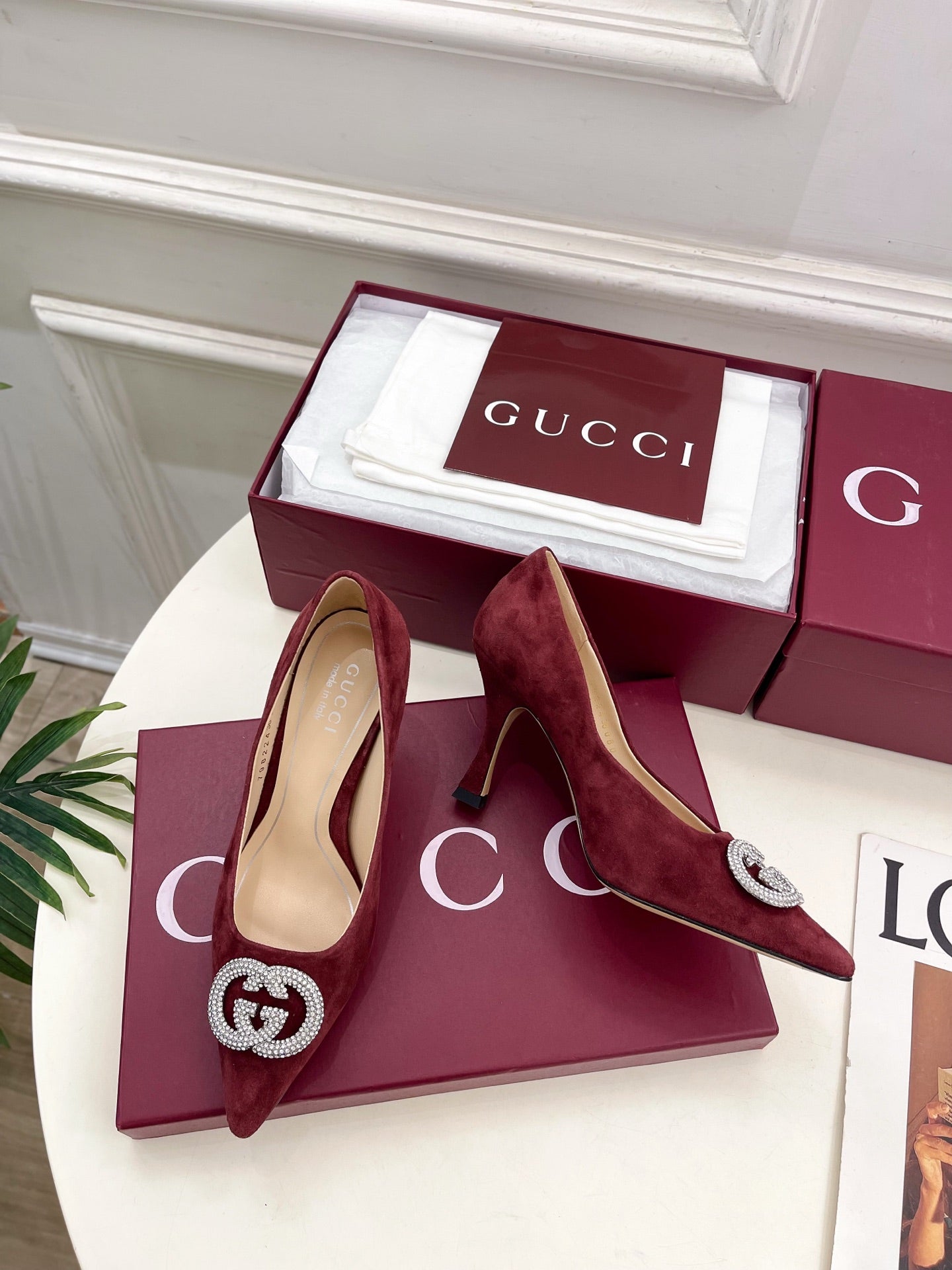GG 26 High-Heeled 85 Pumps Burgundy Suede 587075